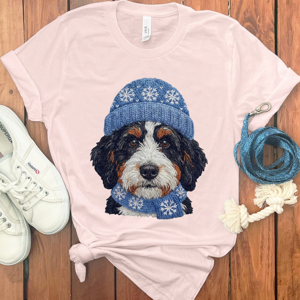 Winter Vibes Bernedoodle T-Shirt in Soft Pink / S by Puppy Jo