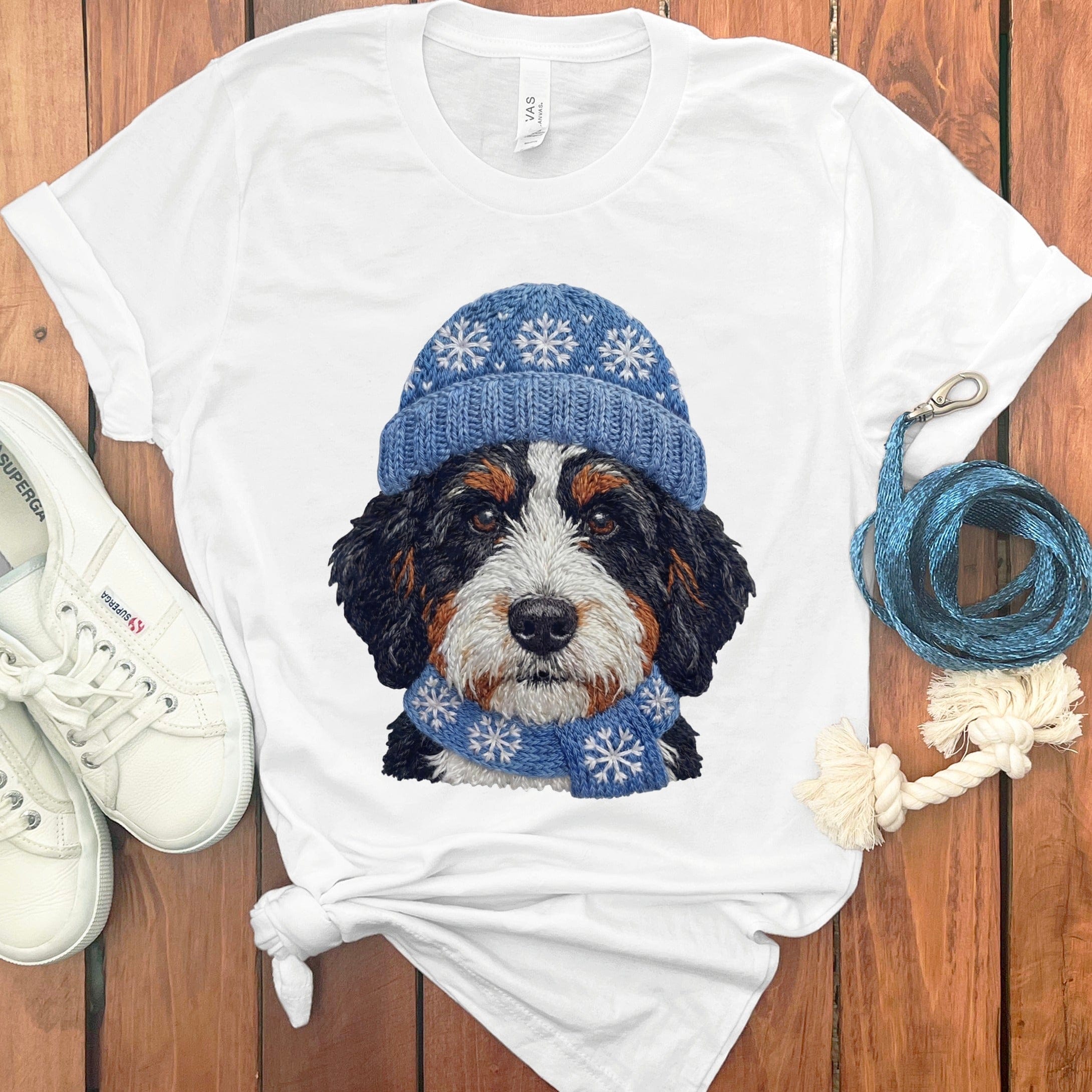 Winter Vibes Bernedoodle T-Shirt in White / S by Puppy Jo