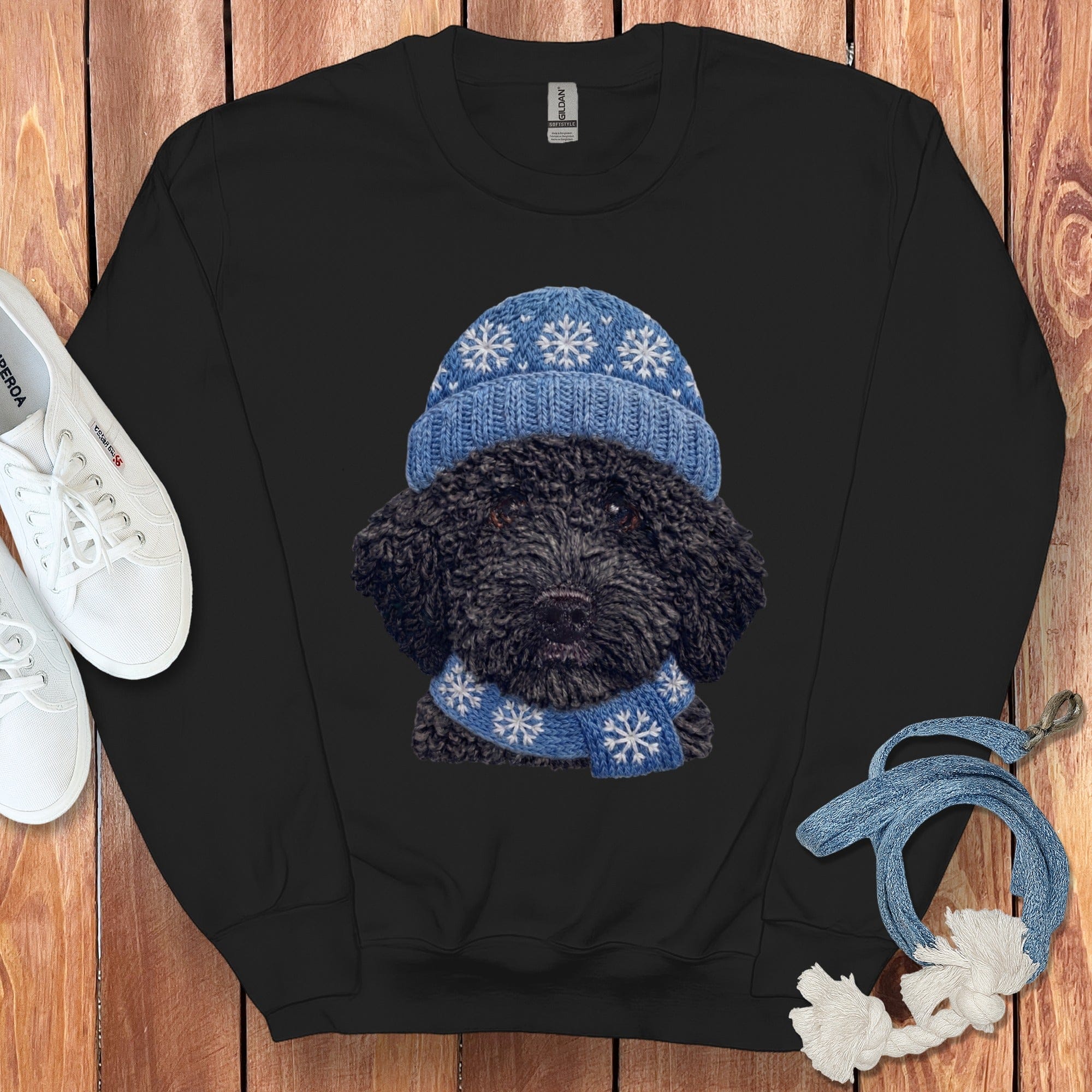 Winter Vibes Black Goldendoodle Sweatshirt in Black / S by Puppy Jo