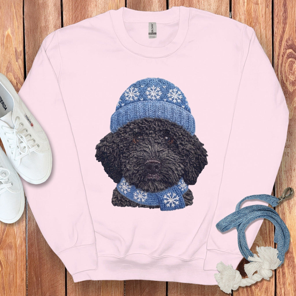 Winter Vibes Black Goldendoodle Sweatshirt in Light Pink / S by Puppy Jo