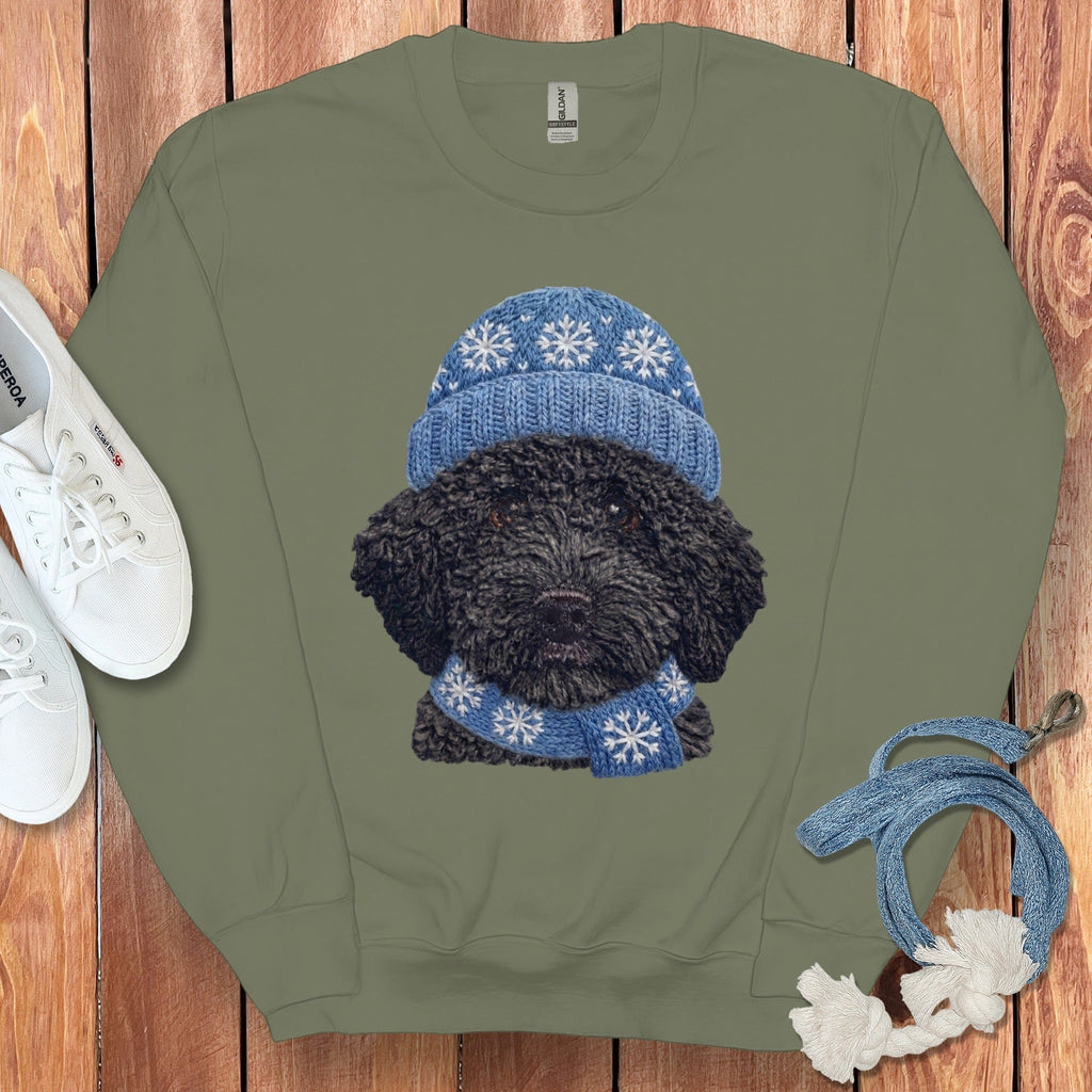 Winter Vibes Black Goldendoodle Sweatshirt in Military Green / S by Puppy Jo