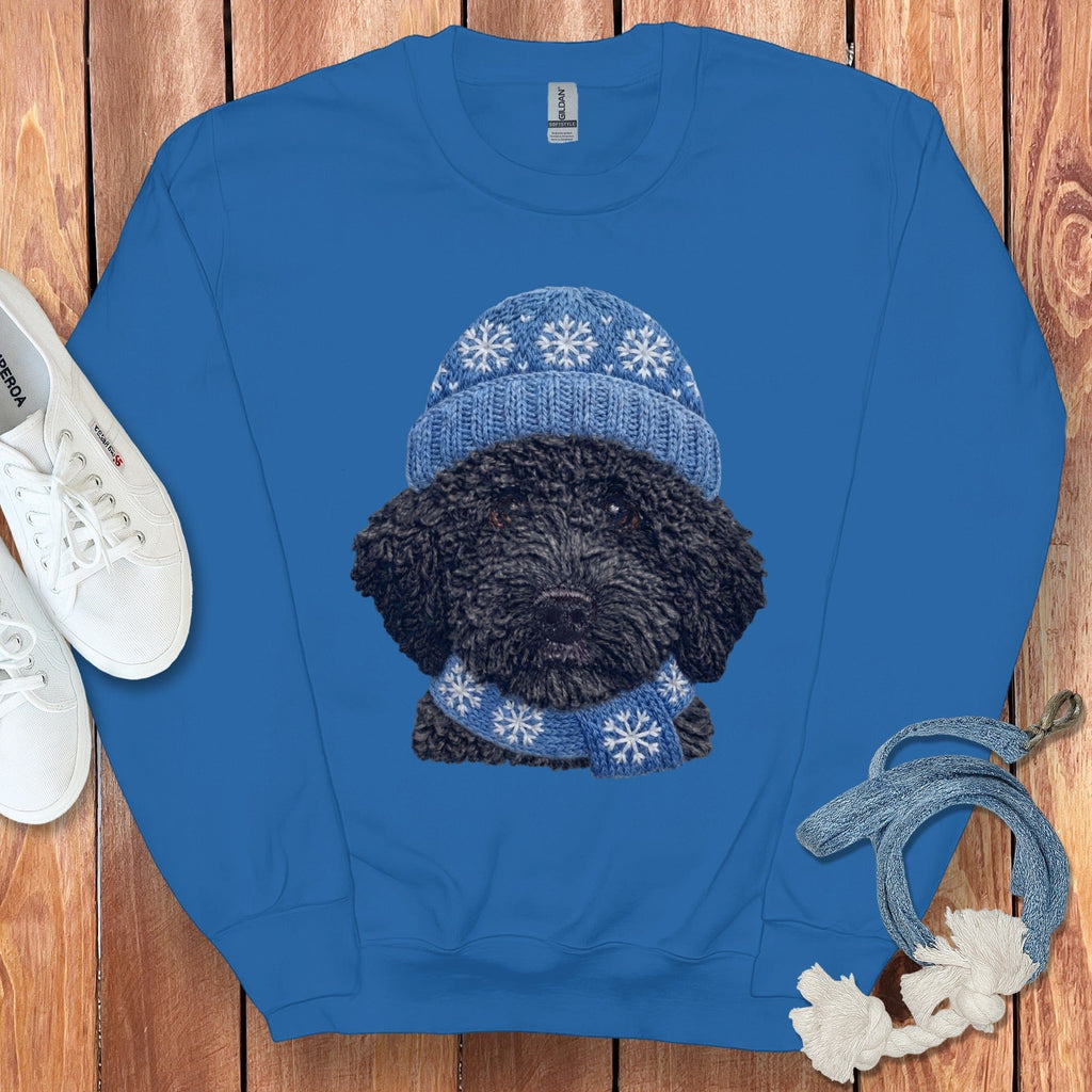 Winter Vibes Black Goldendoodle Sweatshirt in Royal / S by Puppy Jo