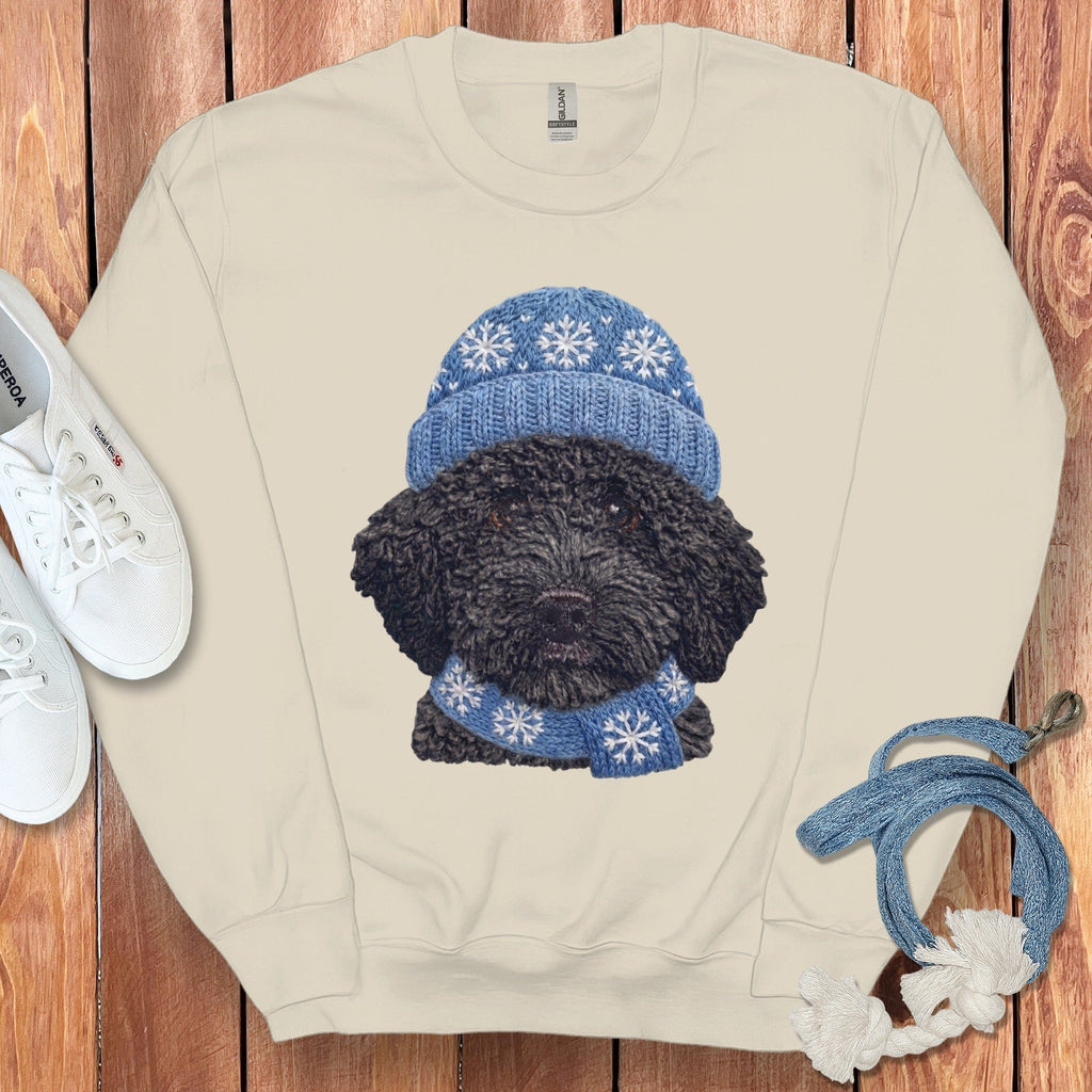 Winter Vibes Black Goldendoodle Sweatshirt in Sand / S by Puppy Jo