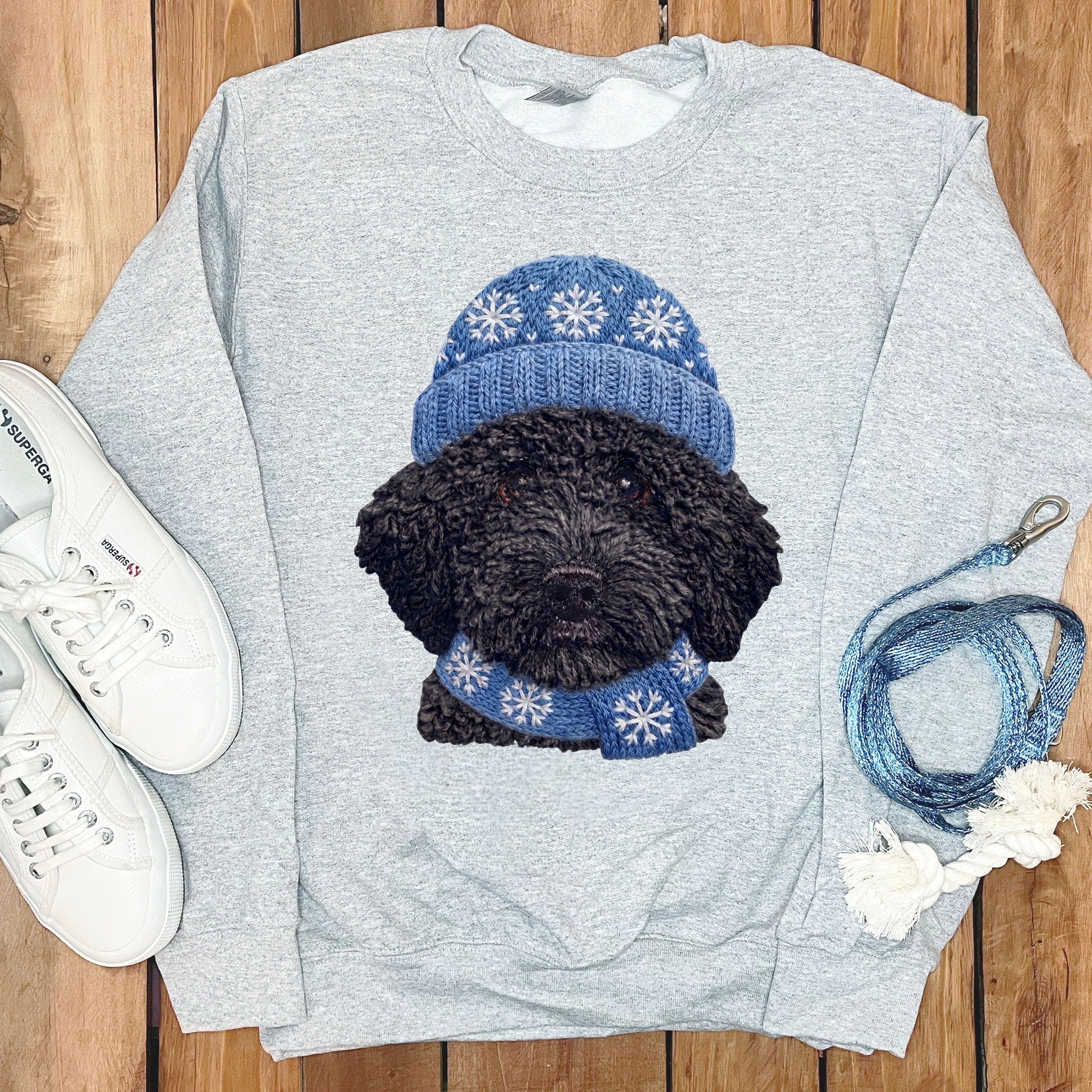 Winter Vibes Black Goldendoodle Sweatshirt in Sport Grey / S by Puppy Jo