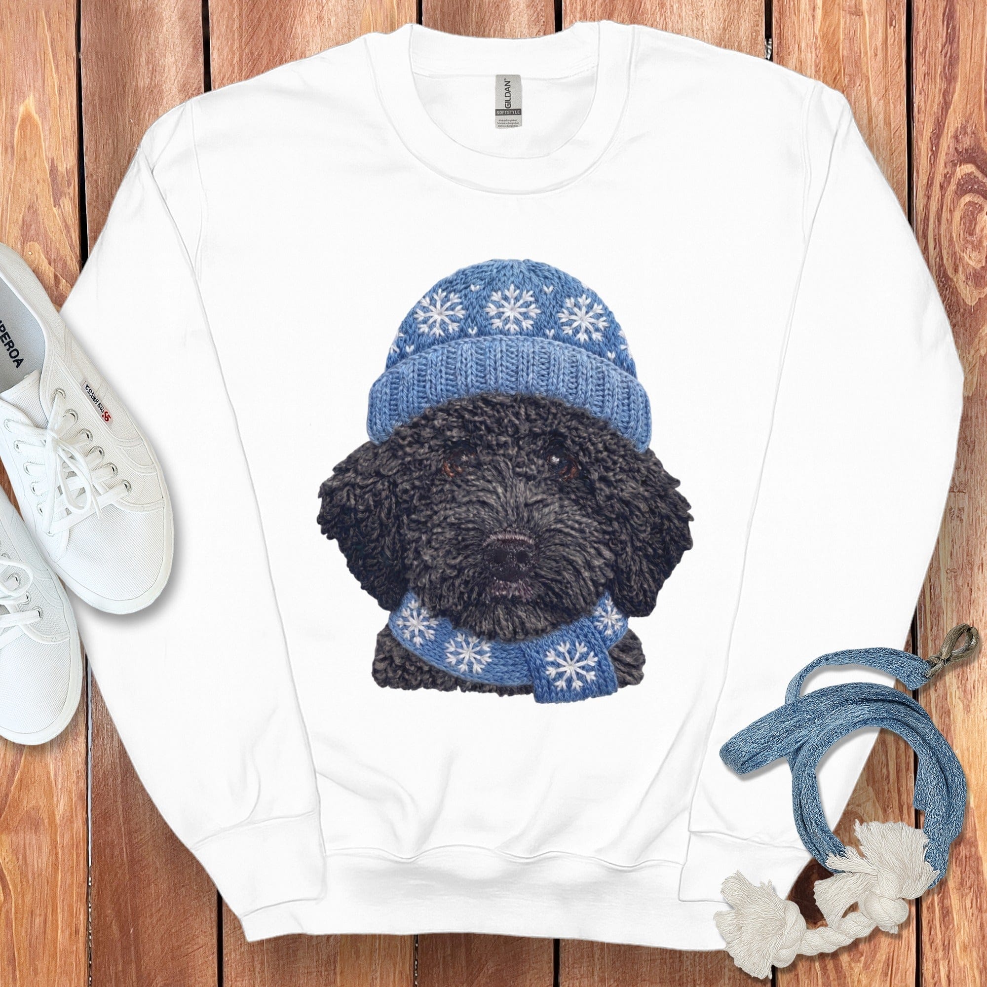 Winter Vibes Black Goldendoodle Sweatshirt in White / S by Puppy Jo