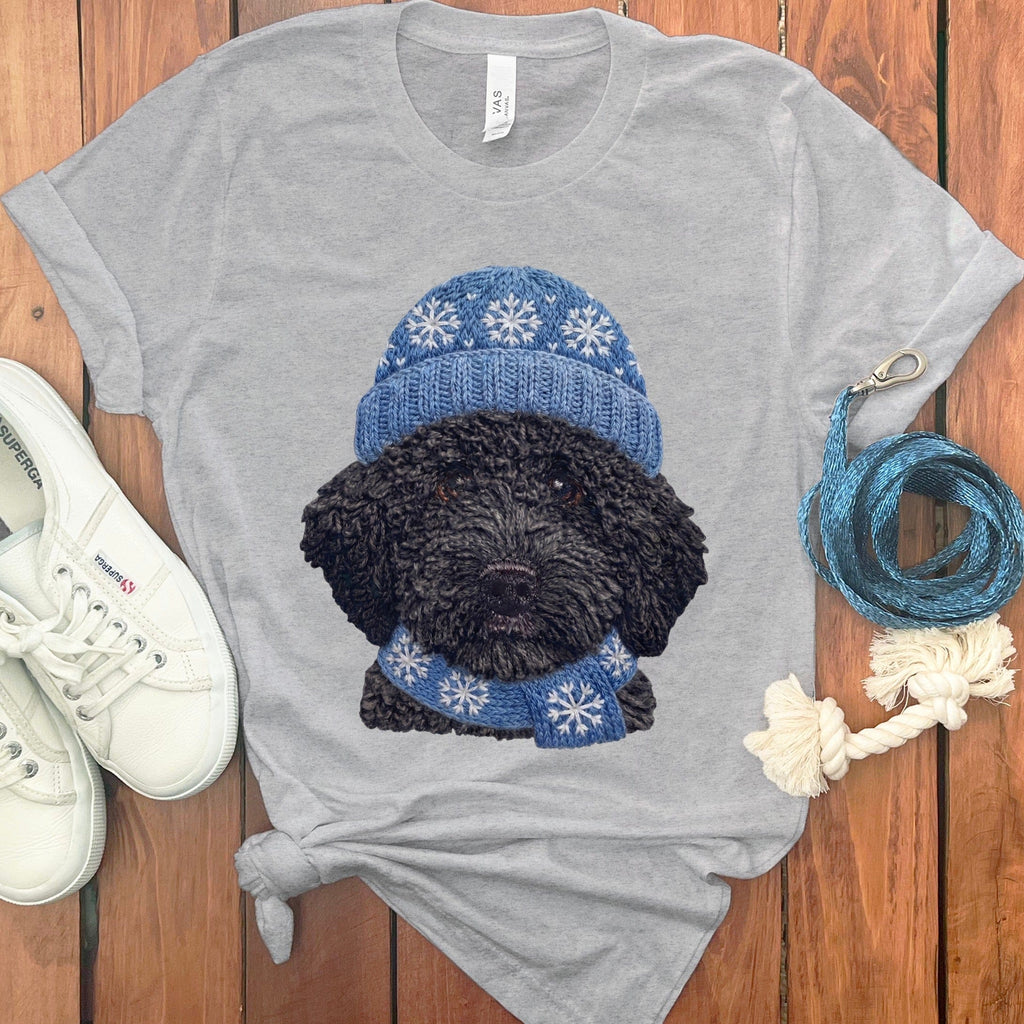 Winter Vibes Black Goldendoodle T-Shirt in Athletic Heather / S by Puppy Jo