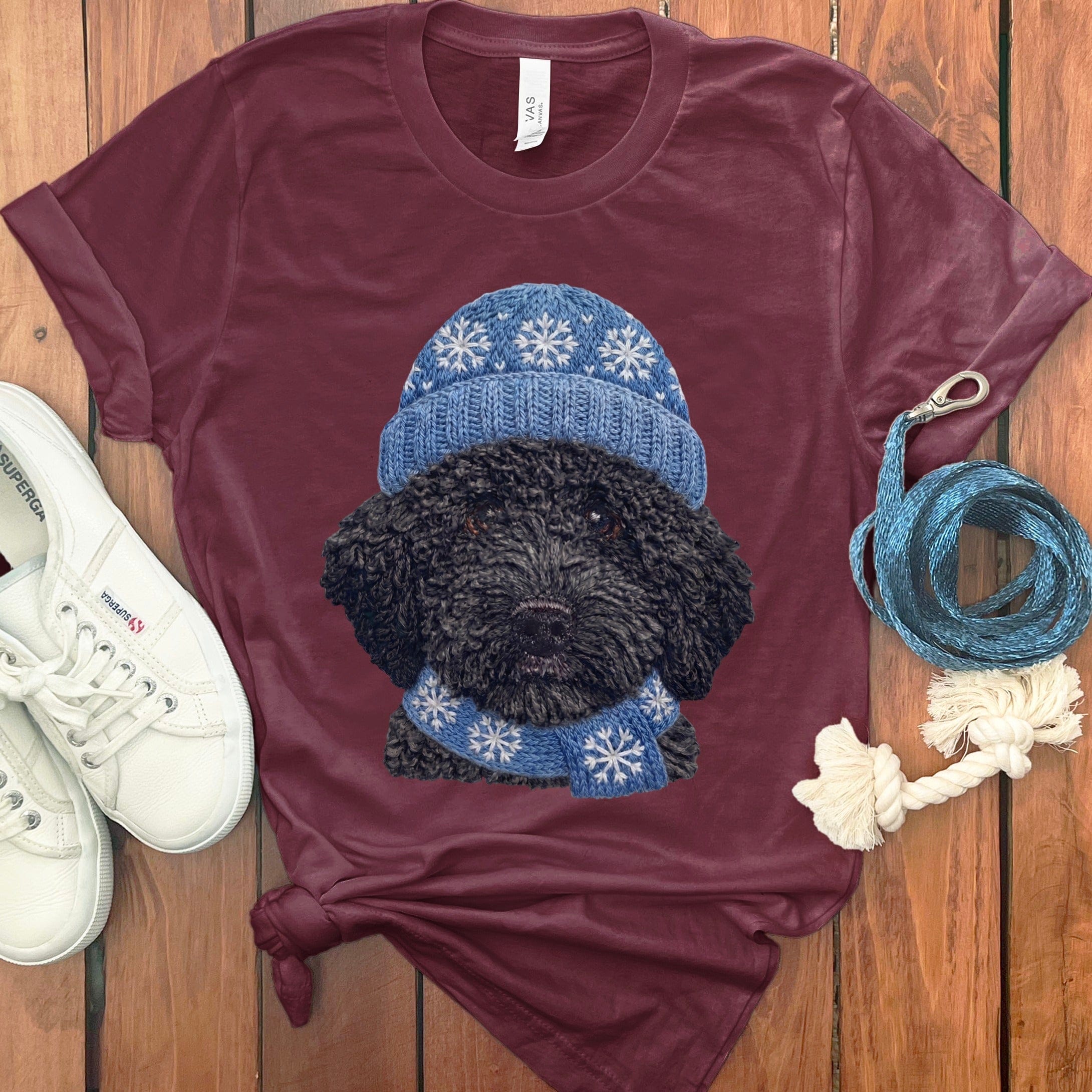 Winter Vibes Black Goldendoodle T-Shirt in Maroon / S by Puppy Jo