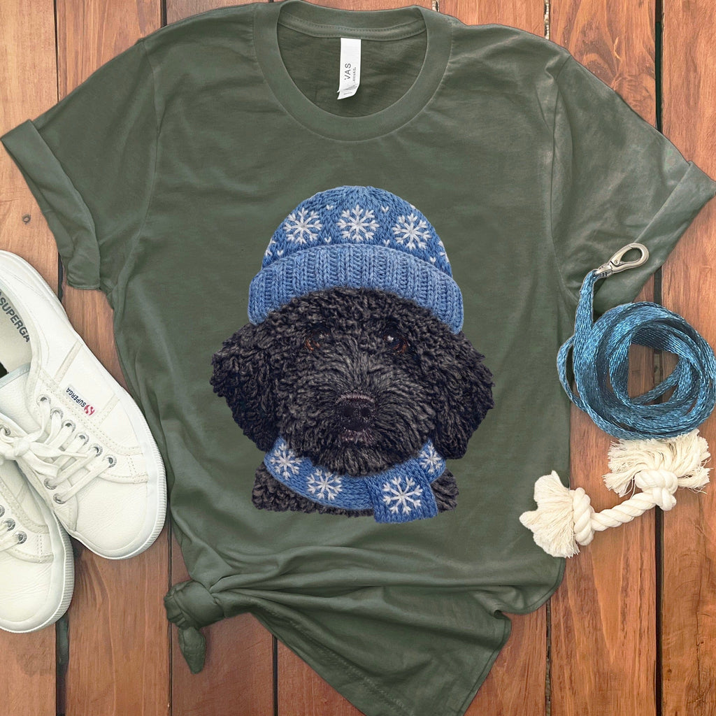 Winter Vibes Black Goldendoodle T-Shirt in Military Green / S by Puppy Jo
