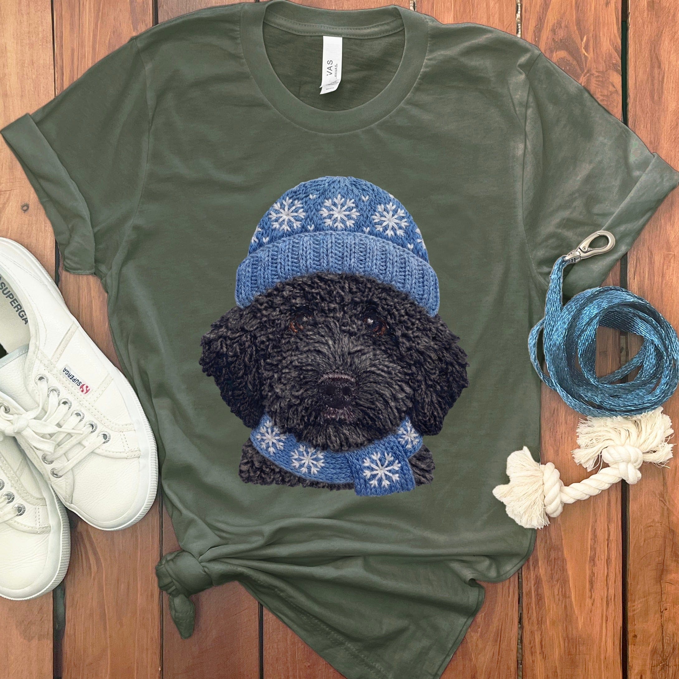 Winter Vibes Black Goldendoodle T-Shirt in Military Green / S by Puppy Jo