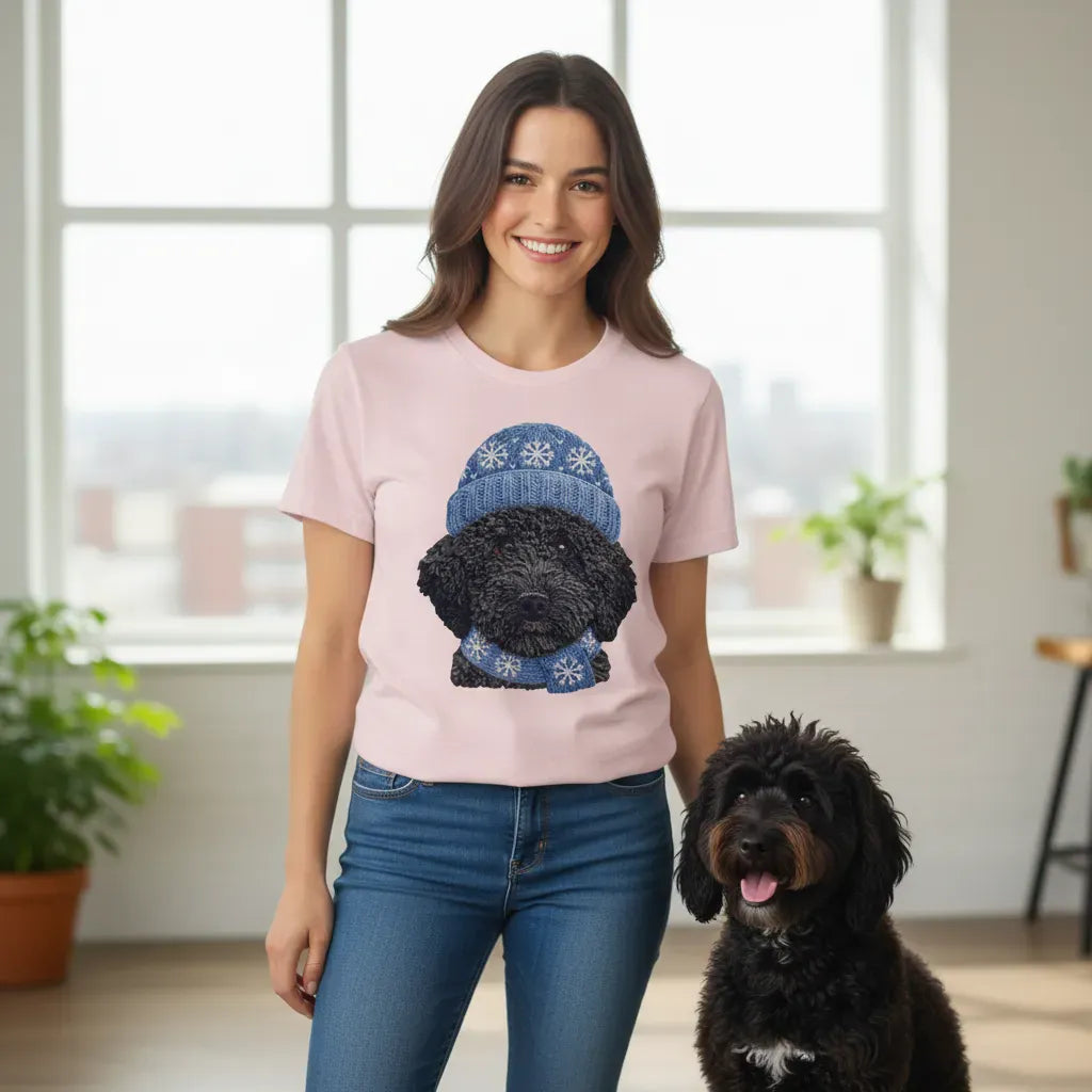 Winter Vibes Black Goldendoodle T-Shirt in by Puppy Jo