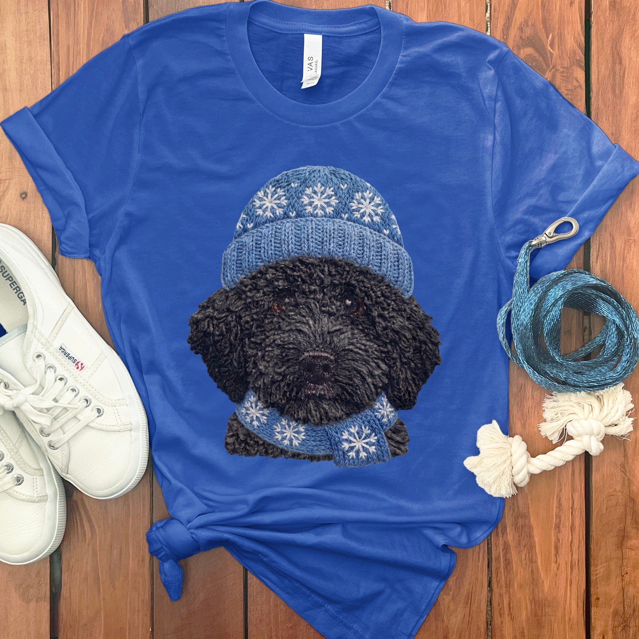 Winter Vibes Black Goldendoodle T-Shirt in True Royal / S by Puppy Jo