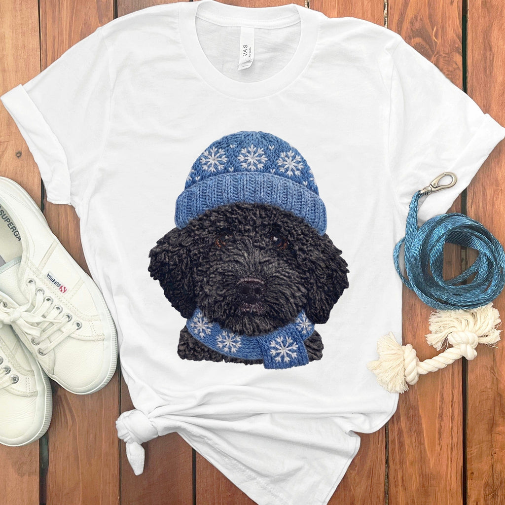 Winter Vibes Black Goldendoodle T-Shirt in White / S by Puppy Jo
