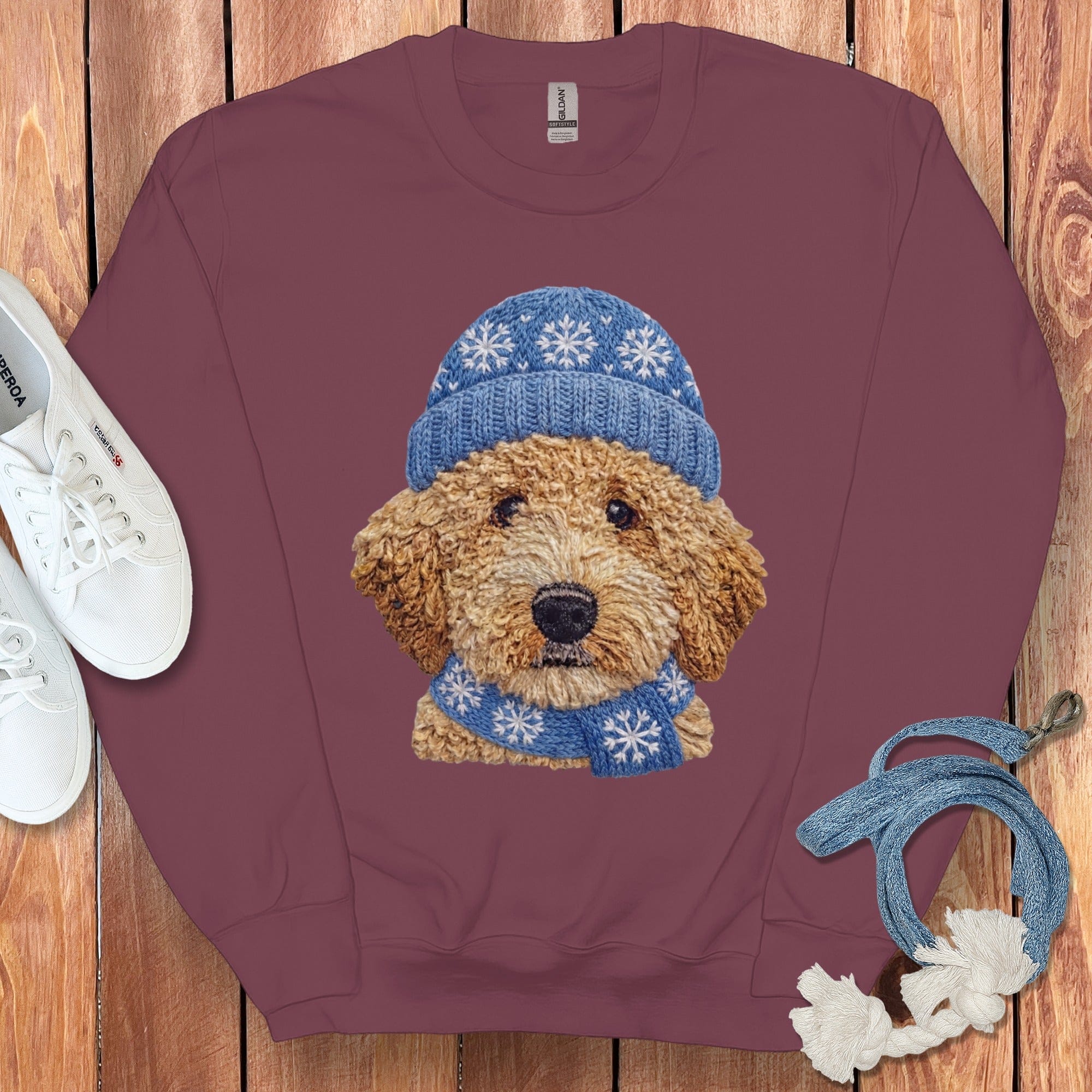 Winter Vibes Cavapoo Sweatshirt in Maroon / S by Puppy Jo