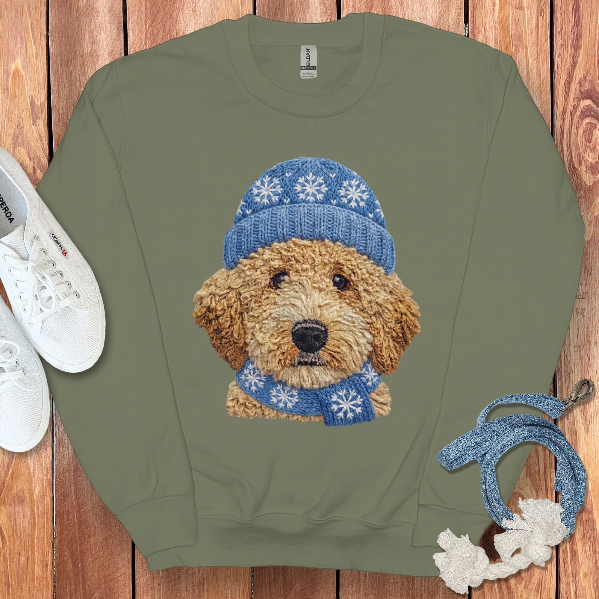 Winter Vibes Cavapoo Sweatshirt in Military Green / S by Puppy Jo