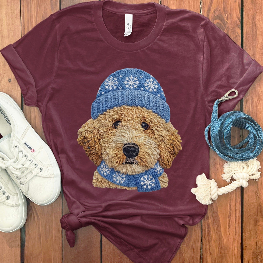 Winter Vibes Cavapoo T-Shirt in Maroon / S by Puppy Jo