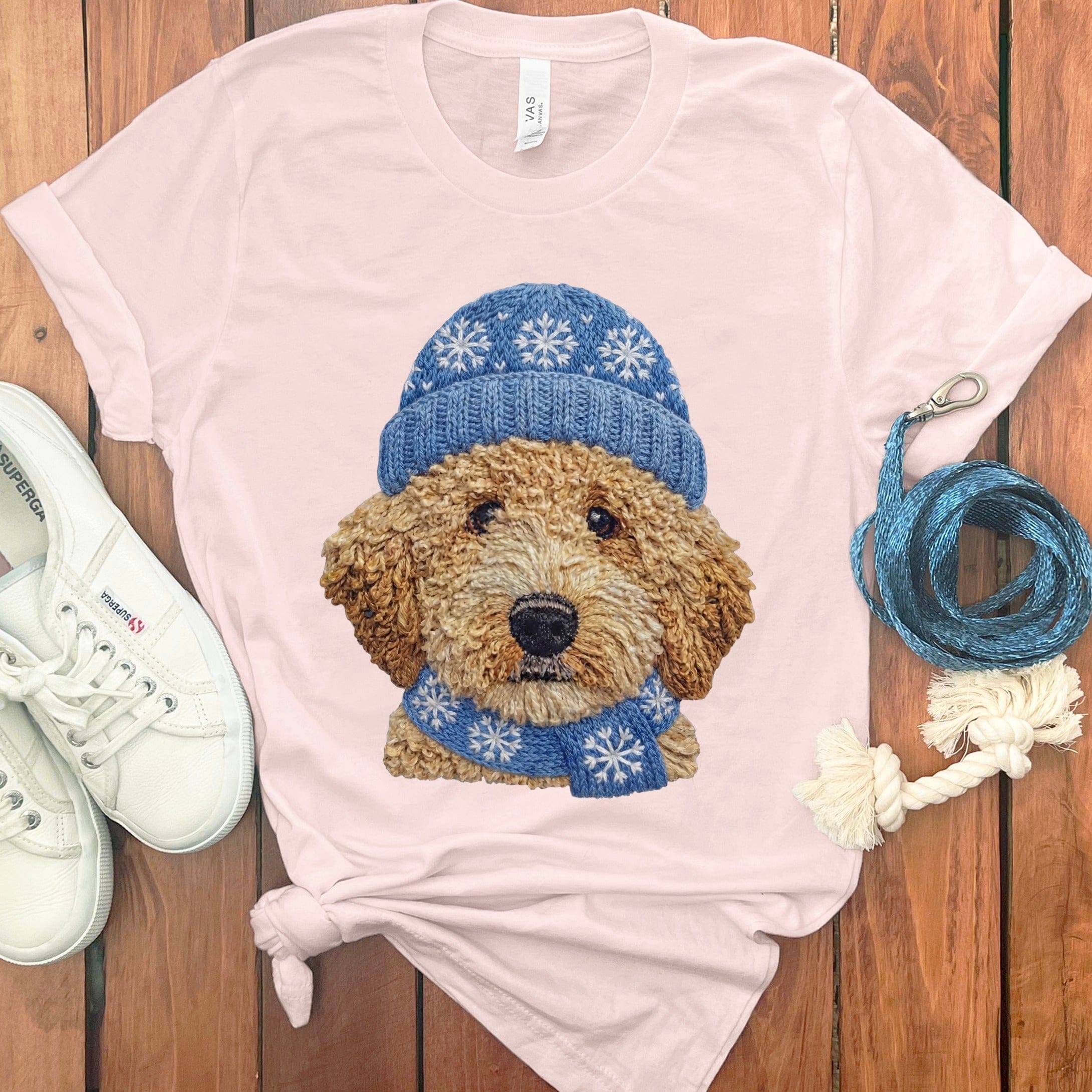 Winter Vibes Cavapoo T-Shirt in Soft Pink / S by Puppy Jo