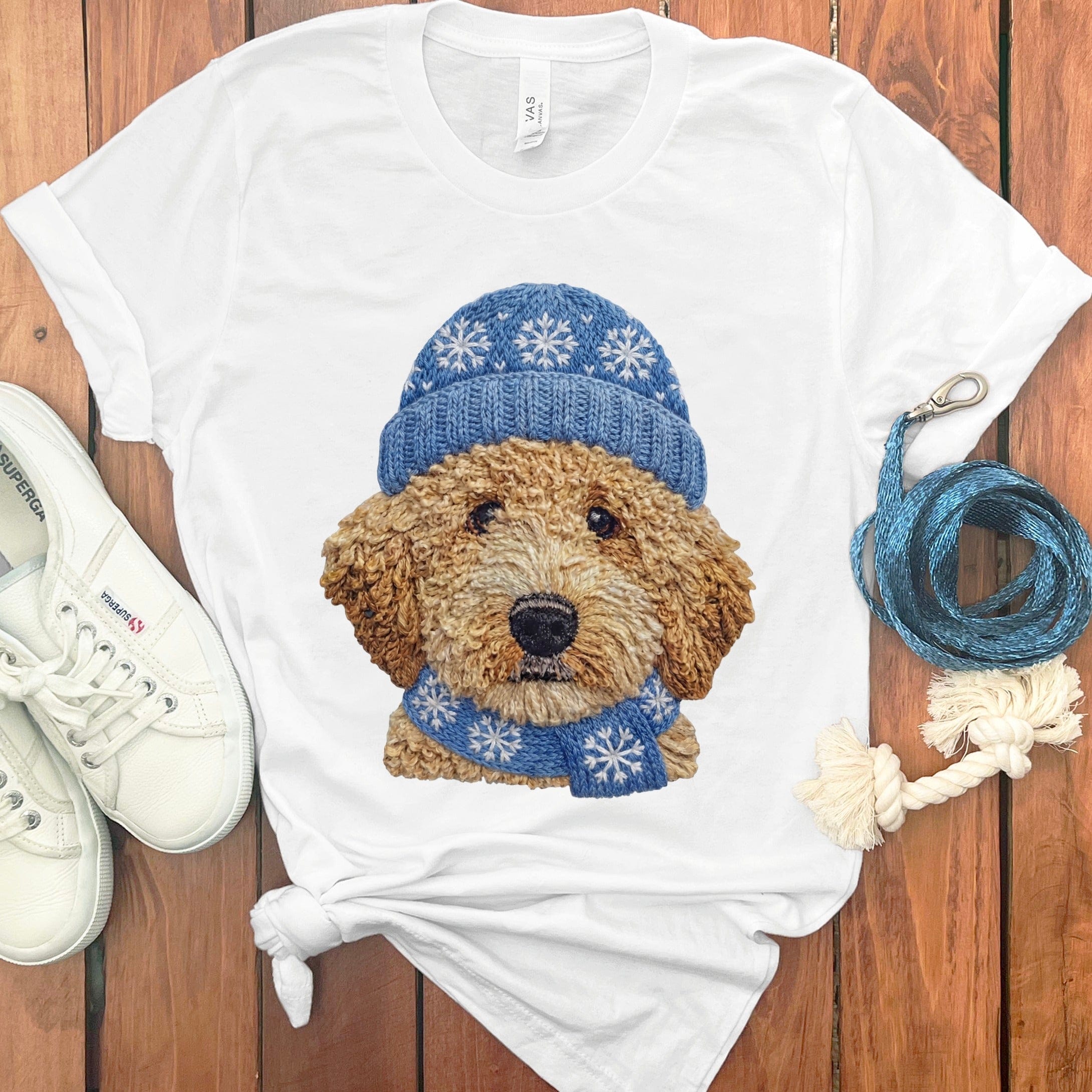 Winter Vibes Cavapoo T-Shirt in White / S by Puppy Jo