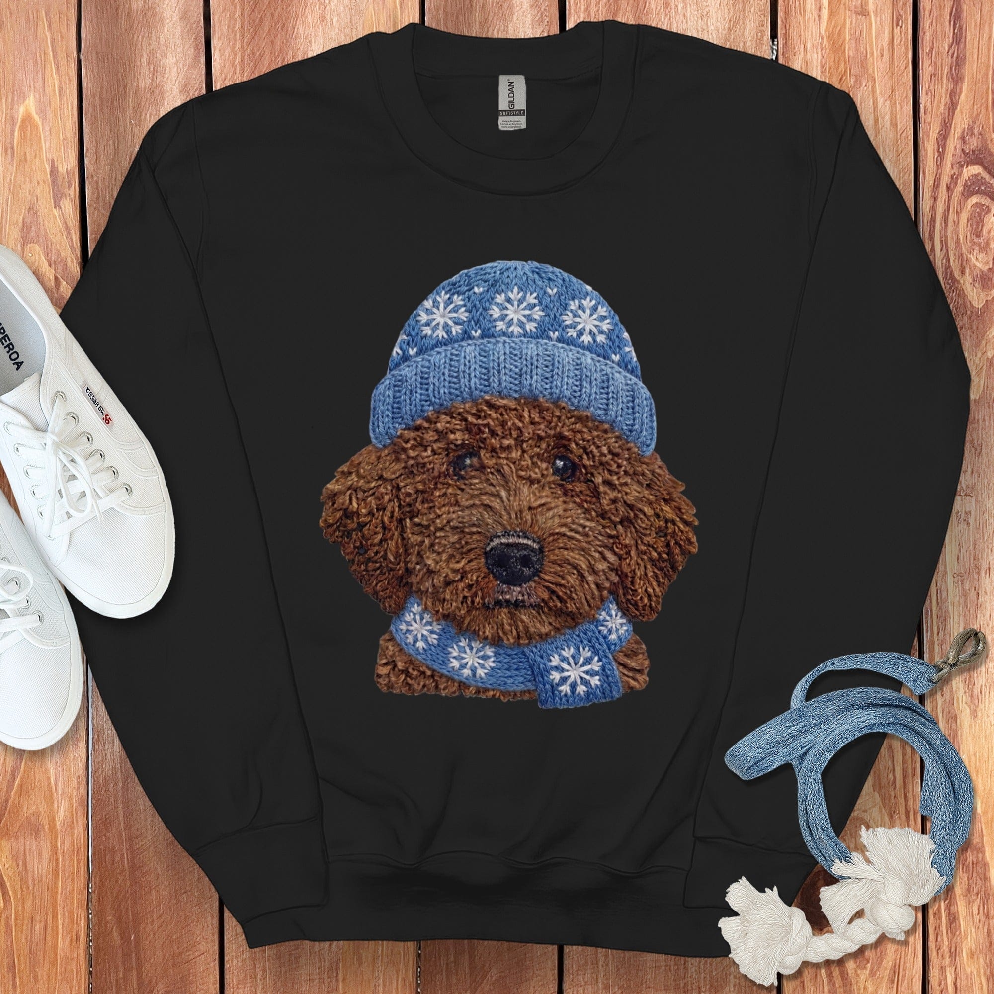 Winter Vibes Chocolate Goldendoodle Sweatshirt in Black / S by Puppy Jo