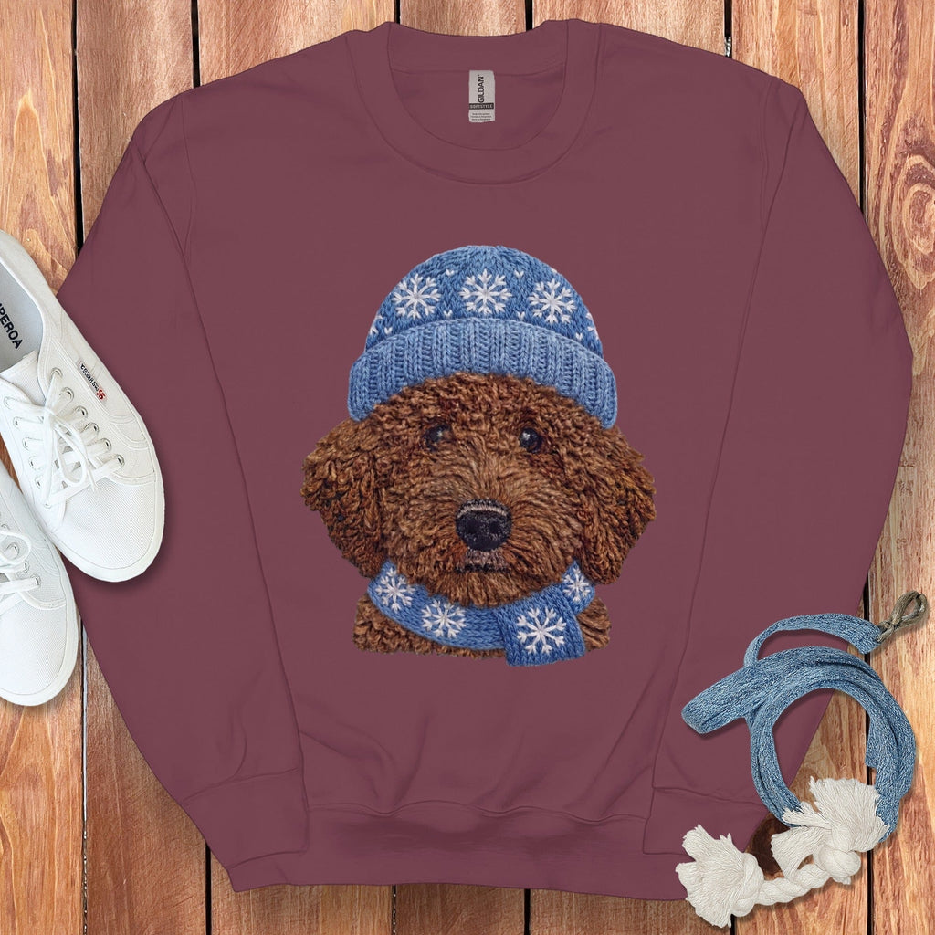 Winter Vibes Chocolate Goldendoodle Sweatshirt in Maroon / S by Puppy Jo