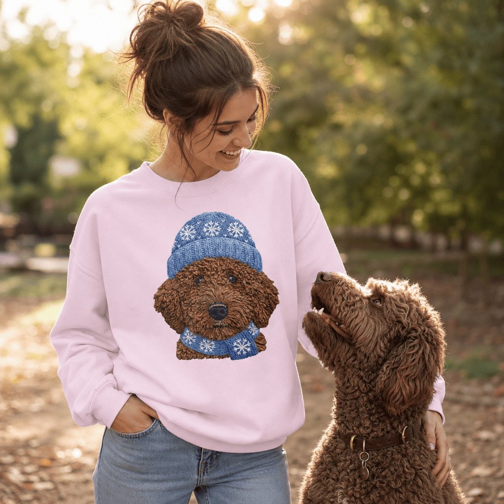 Winter Vibes Chocolate Goldendoodle Sweatshirt in by Puppy Jo