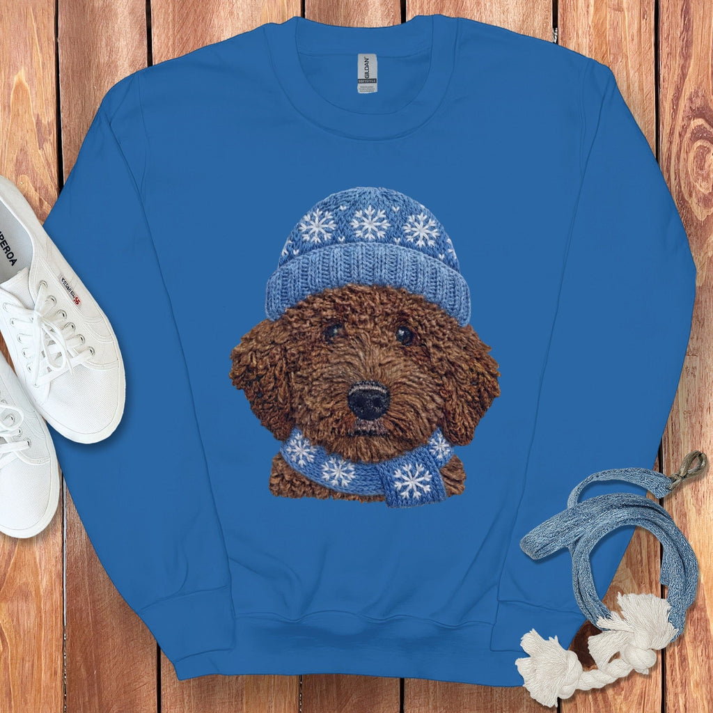 Winter Vibes Chocolate Goldendoodle Sweatshirt in Royal / S by Puppy Jo