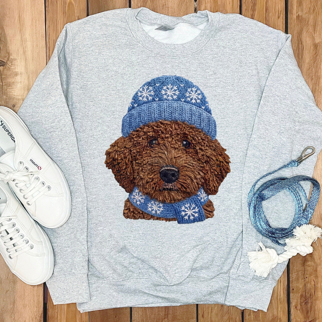 Winter Vibes Chocolate Goldendoodle Sweatshirt in Sport Grey / S by Puppy Jo