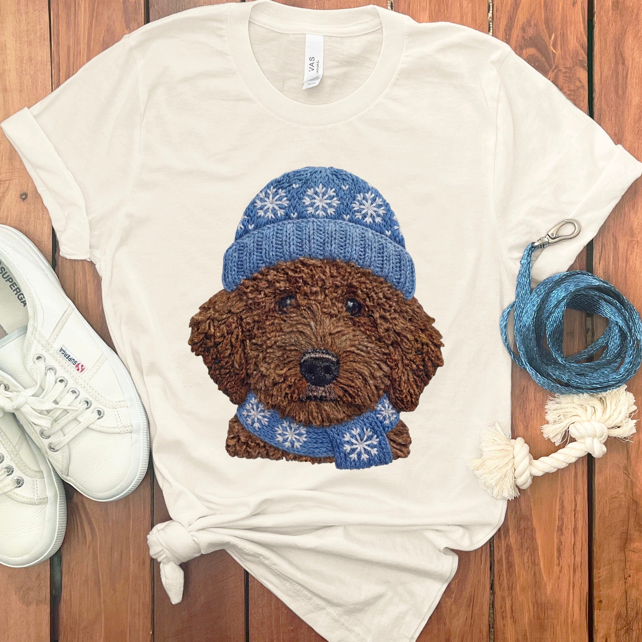 Winter Vibes Chocolate Goldendoodle T-Shirt in Natural / S by Puppy Jo