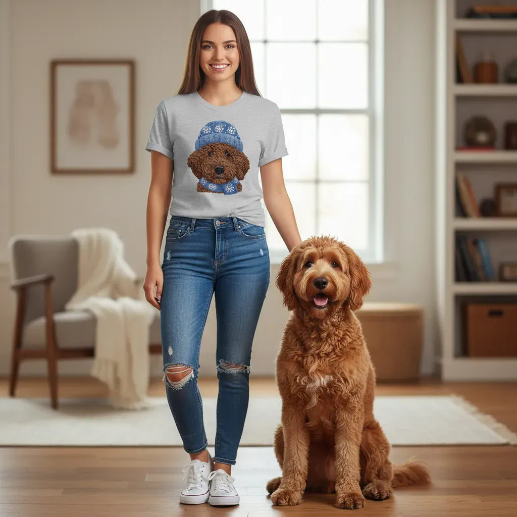 Winter Vibes Chocolate Goldendoodle T-Shirt in by Puppy Jo