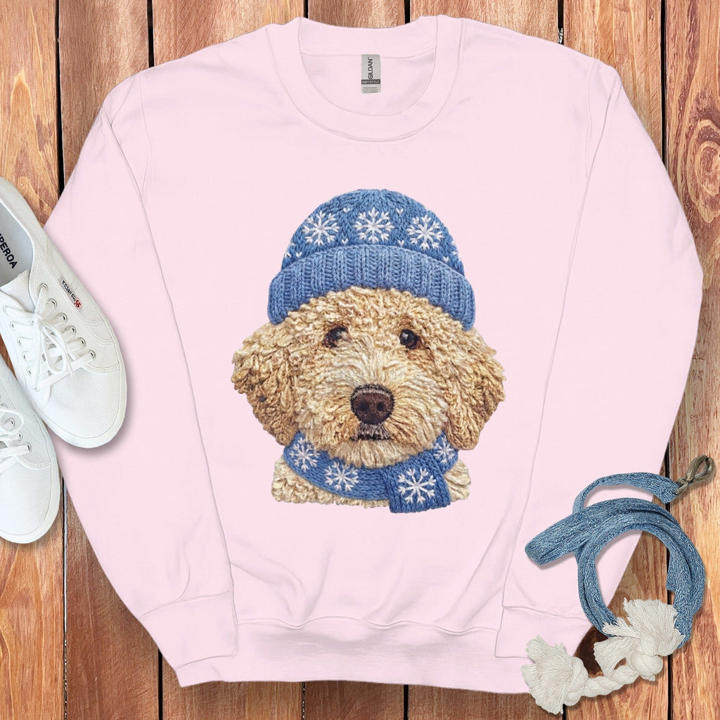 Winter Vibes Cream Goldendoodle Sweatshirt in Light Pink / S by Puppy Jo