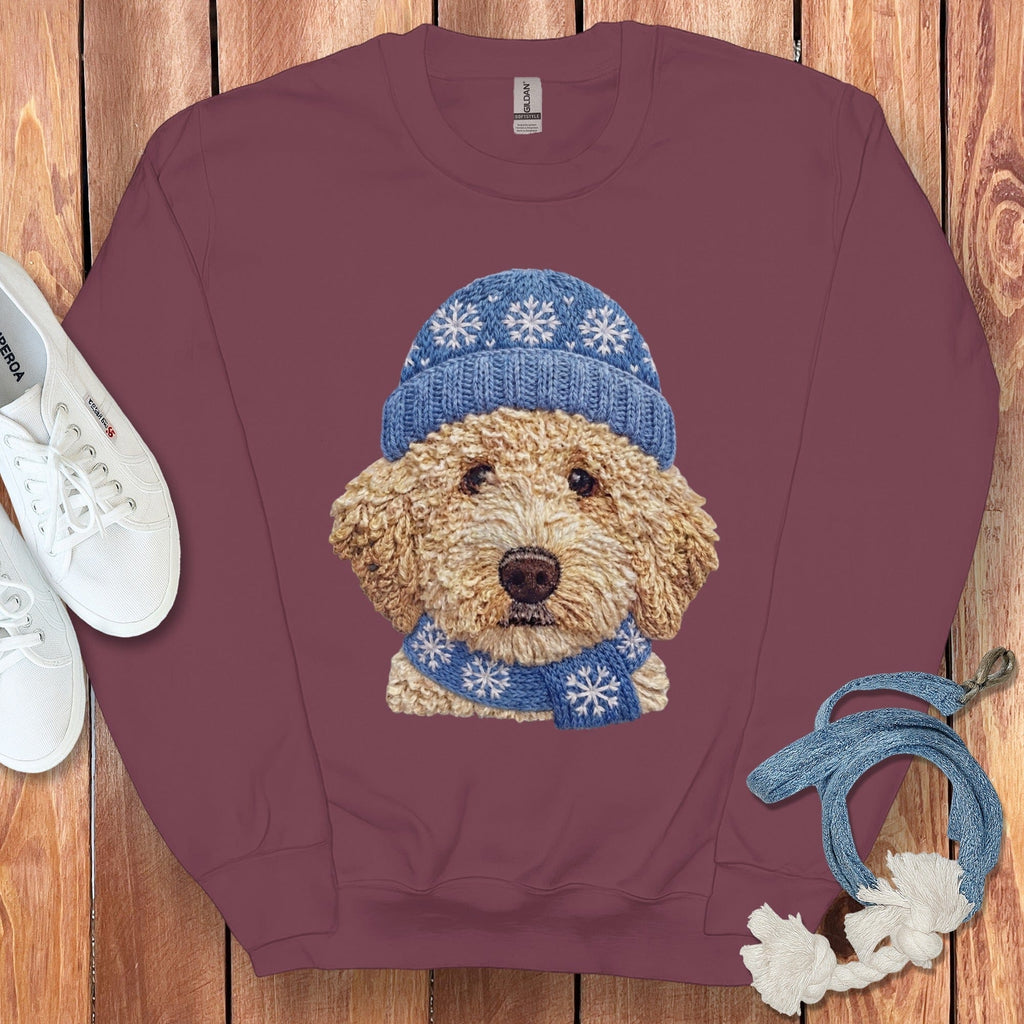 Winter Vibes Cream Goldendoodle Sweatshirt in Maroon / S by Puppy Jo