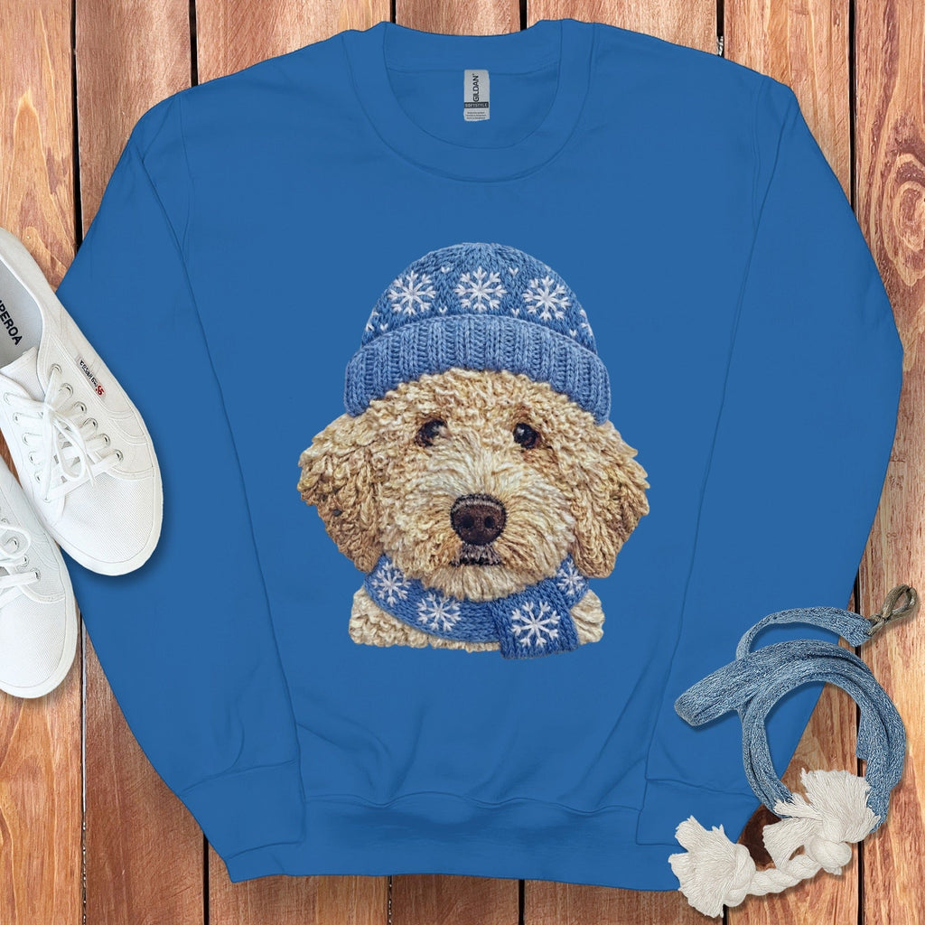 Winter Vibes Cream Goldendoodle Sweatshirt in Royal / S by Puppy Jo