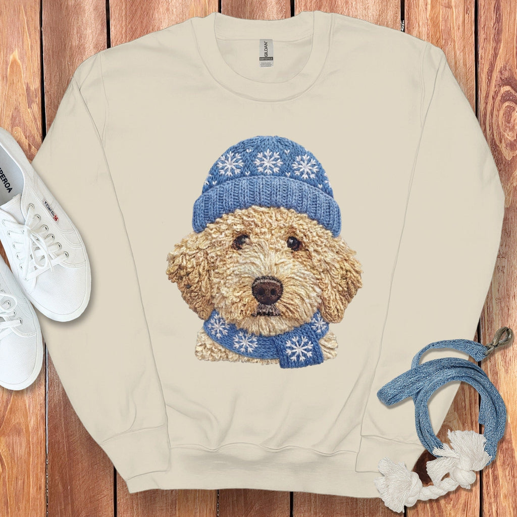 Winter Vibes Cream Goldendoodle Sweatshirt in Sand / S by Puppy Jo