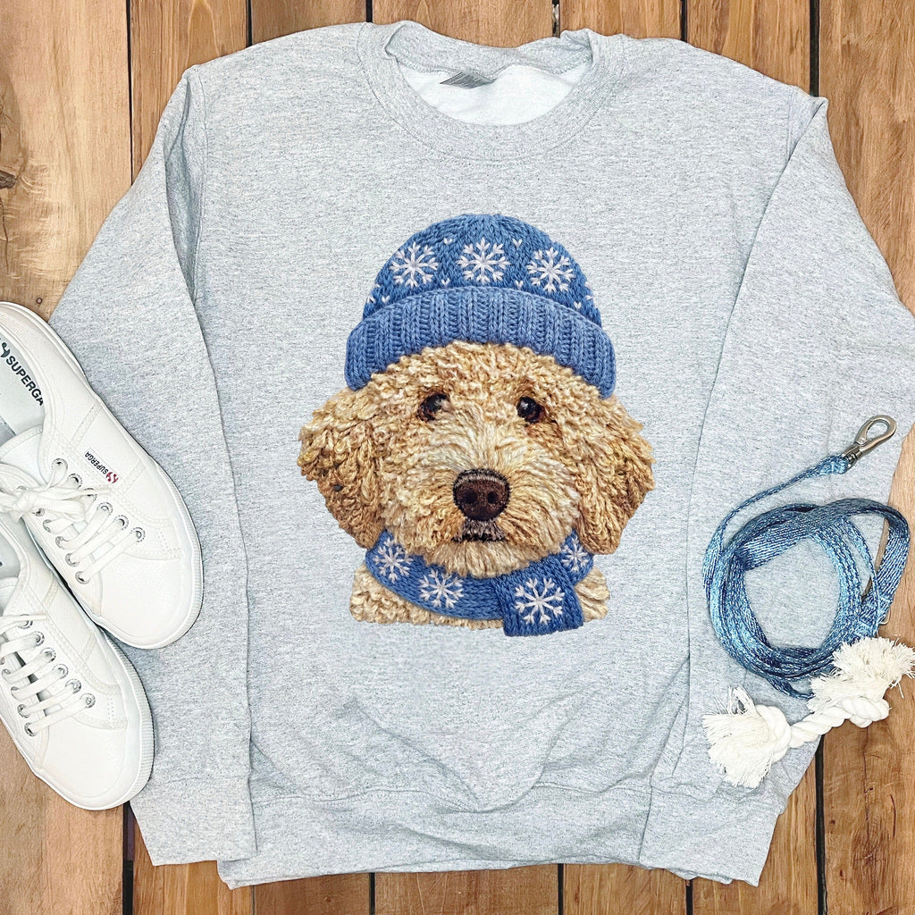 Winter Vibes Cream Goldendoodle Sweatshirt in Sport Grey / S by Puppy Jo
