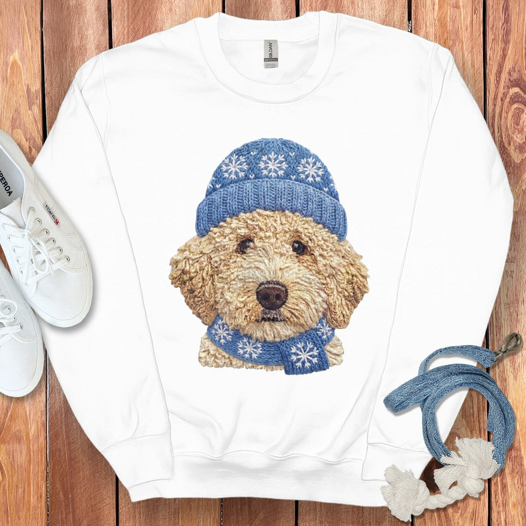 Winter Vibes Cream Goldendoodle Sweatshirt in White / S by Puppy Jo