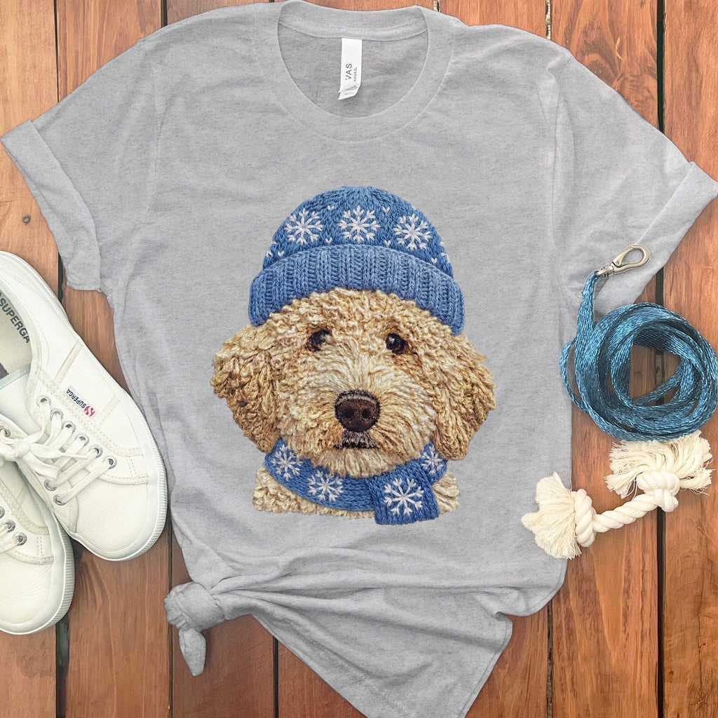 Winter Vibes Cream Goldendoodle T-Shirt in Athletic Heather / S by Puppy Jo