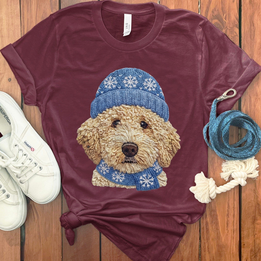 Winter Vibes Cream Goldendoodle T-Shirt in Maroon / S by Puppy Jo
