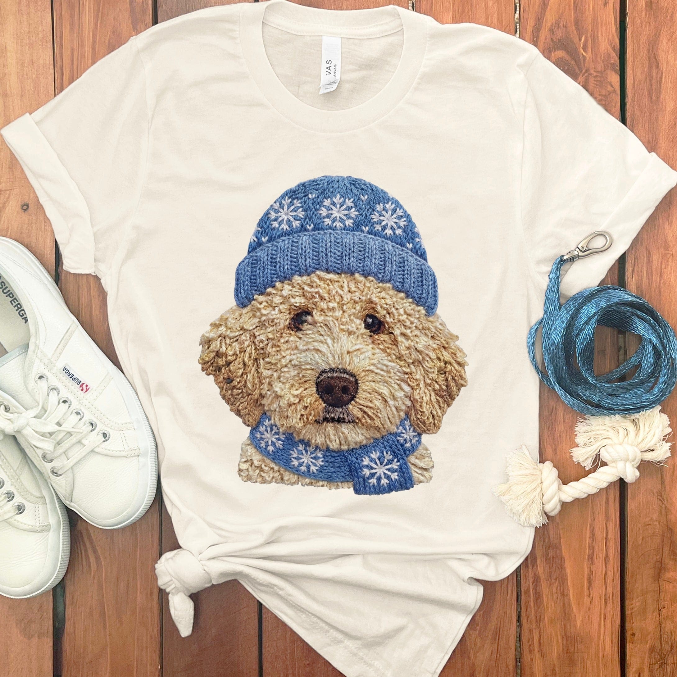 Winter Vibes Cream Goldendoodle T-Shirt in Natural / S by Puppy Jo
