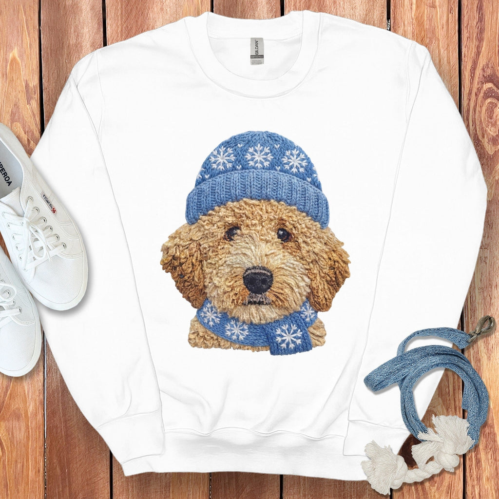 Winter Vibes Golden Goldendoodle Sweatshirt in White / S by Puppy Jo