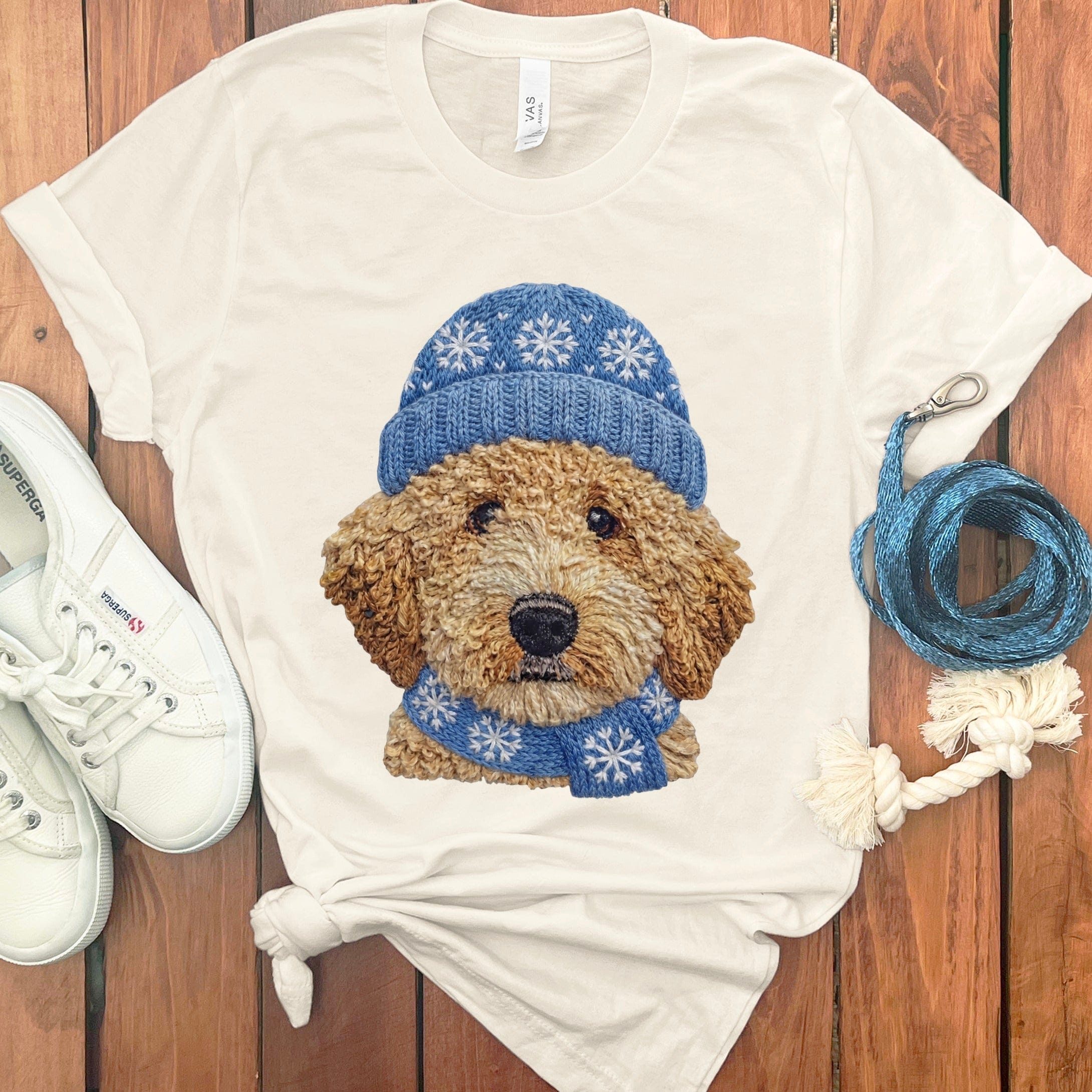 Winter Vibes Golden Goldendoodle T-Shirt in Natural / S by Puppy Jo