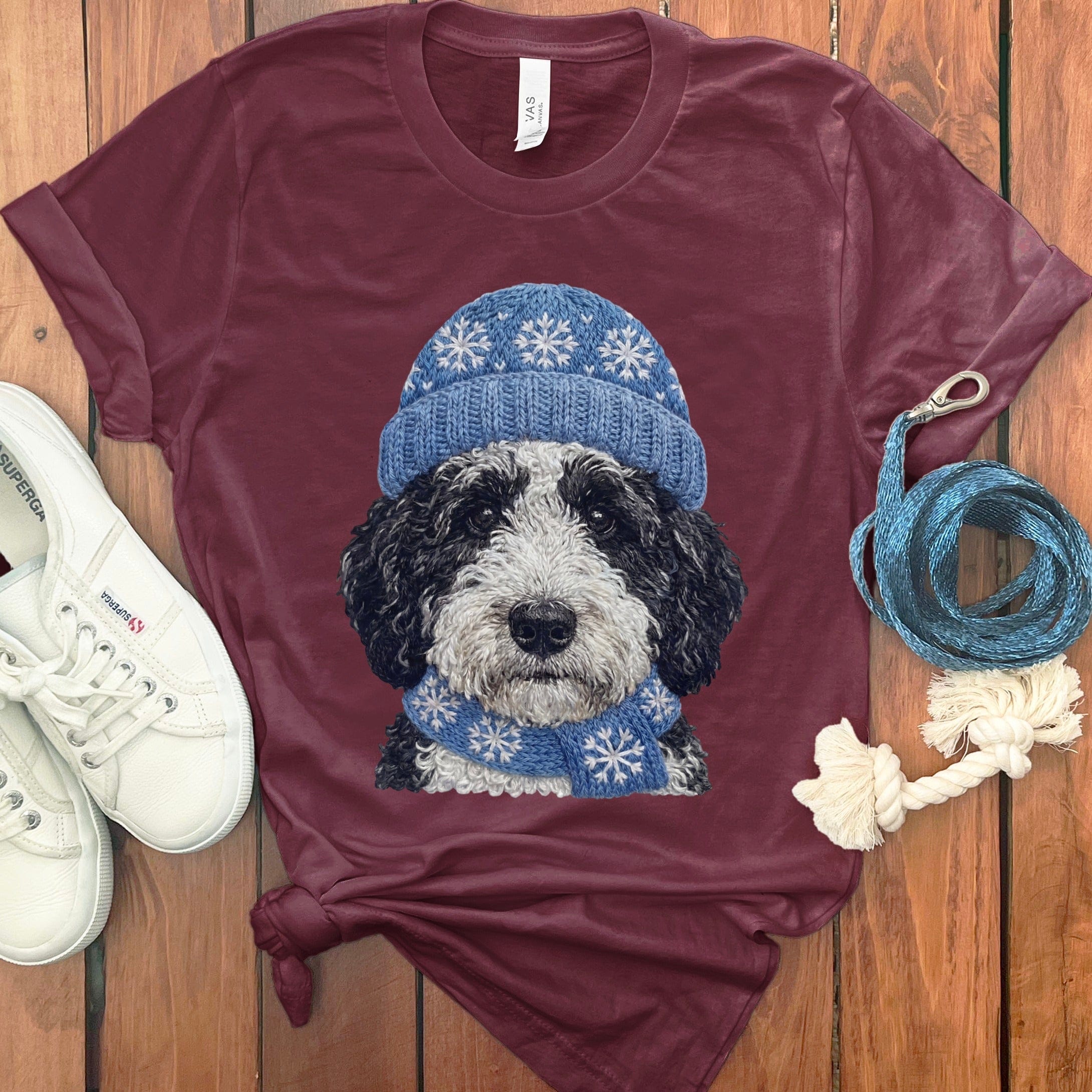 Winter Vibes Schnoodle T-Shirt in Maroon / S by Puppy Jo