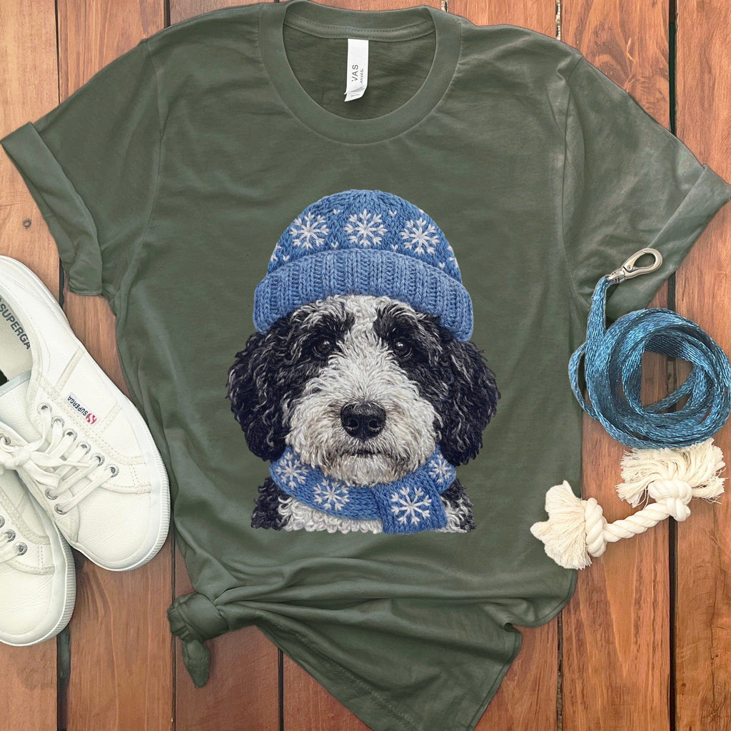 Winter Vibes Schnoodle T-Shirt in Military Green / S by Puppy Jo