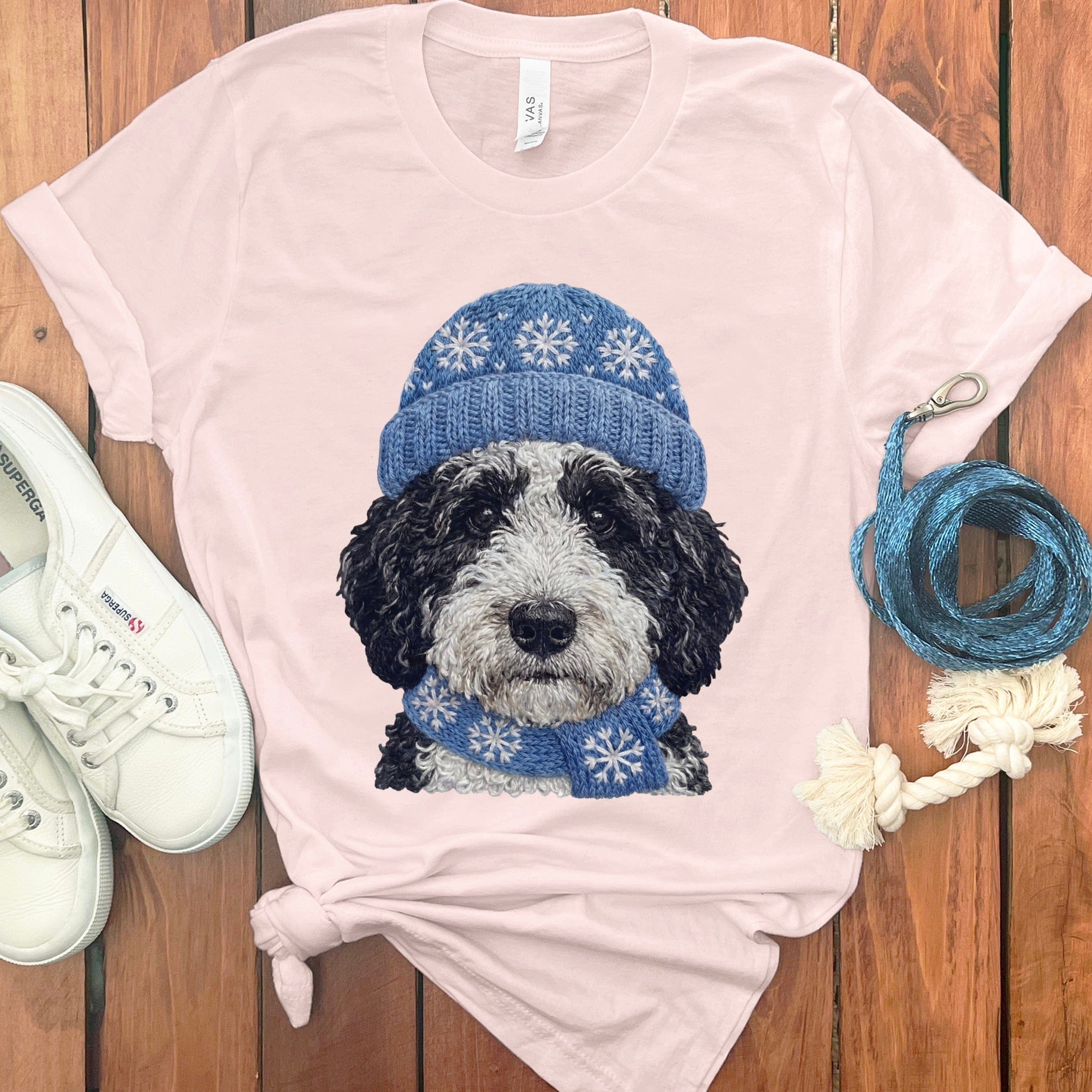 Winter Vibes Schnoodle T-Shirt in Soft Pink / S by Puppy Jo