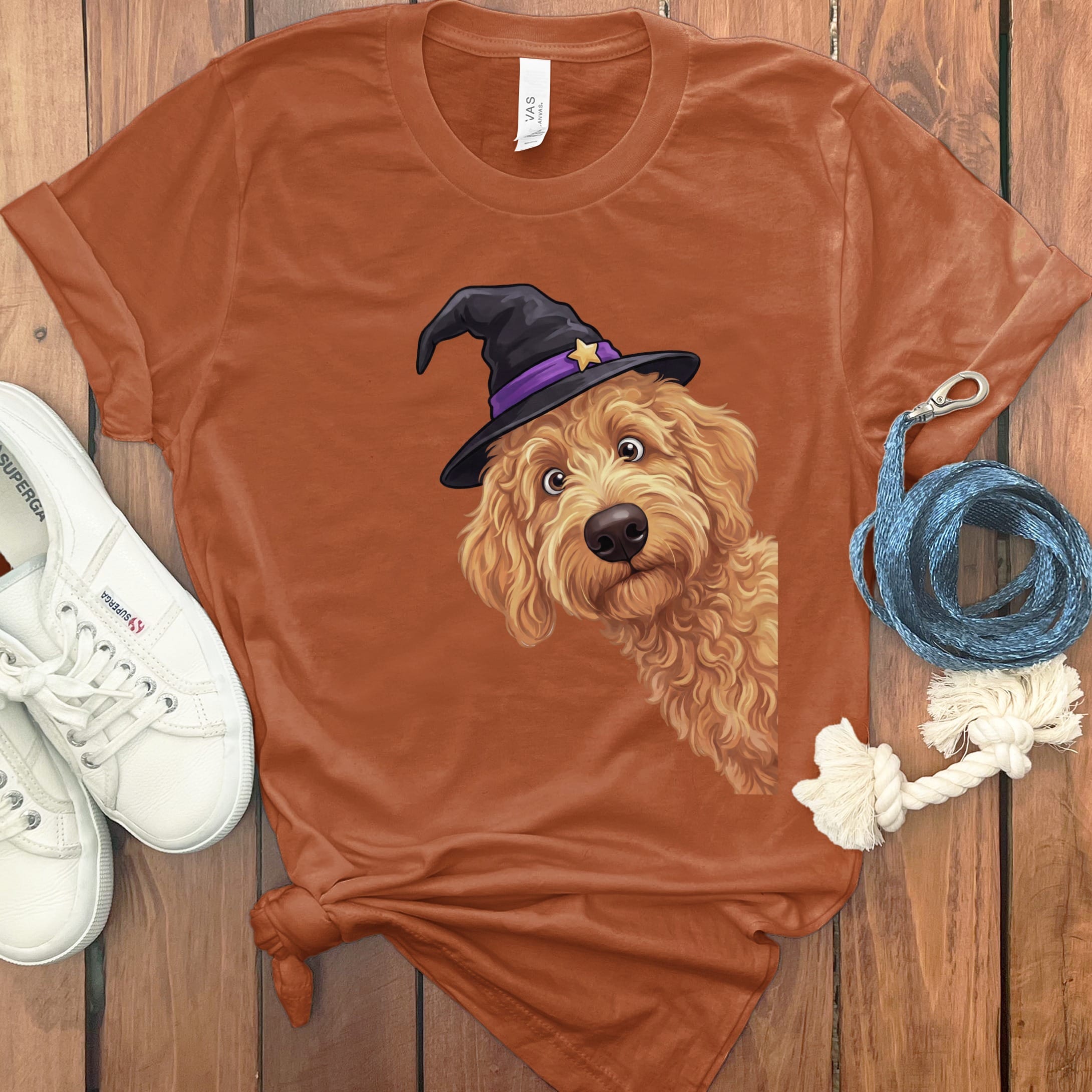 Witchy Apricot Goldendoodle T-Shirt in Autumn / S by Puppy Jo
