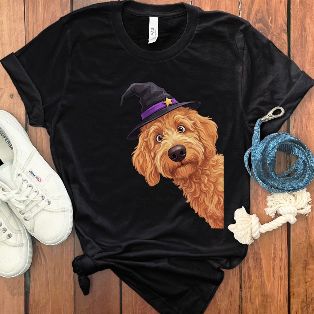 Witchy Apricot Goldendoodle T-Shirt in Black / S by Puppy Jo