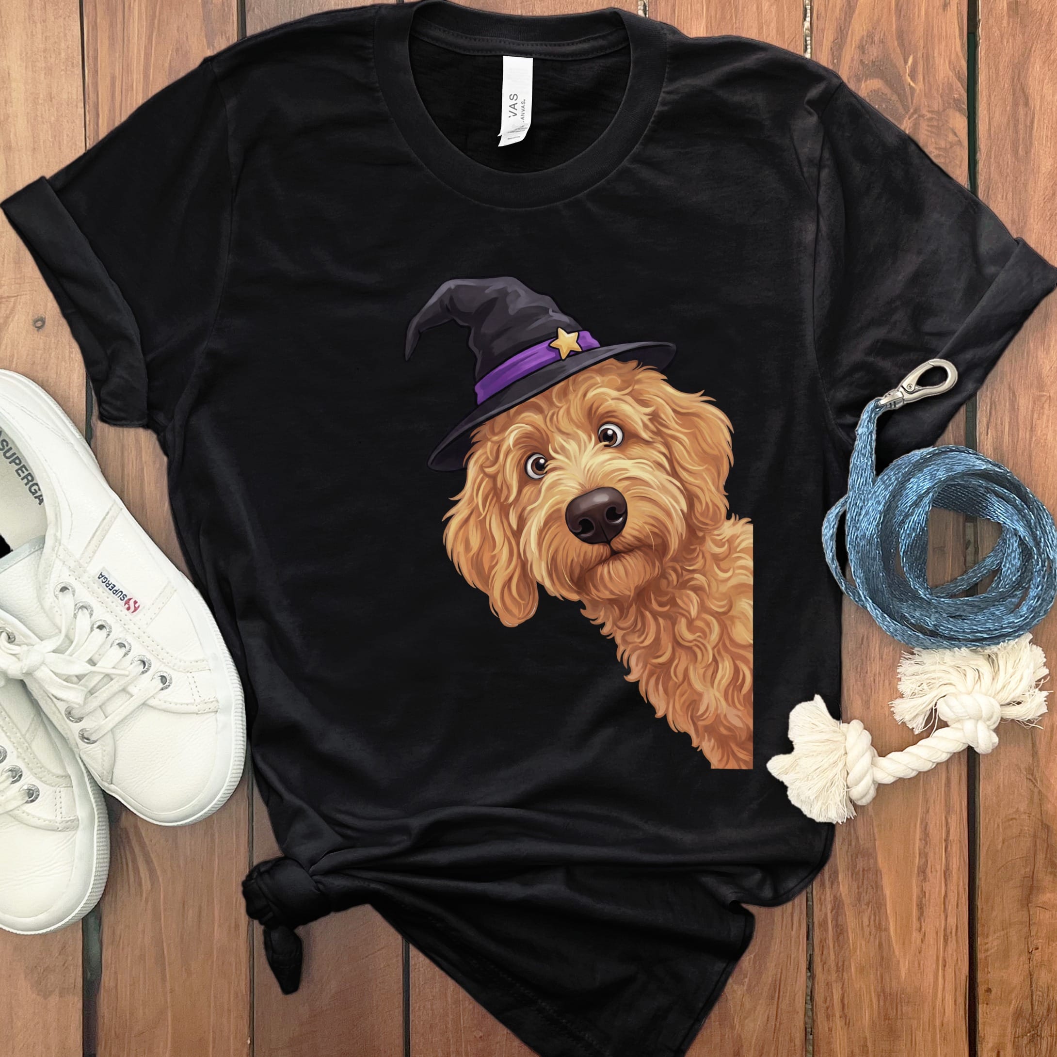 Witchy Apricot Goldendoodle T-Shirt in Black / S by Puppy Jo