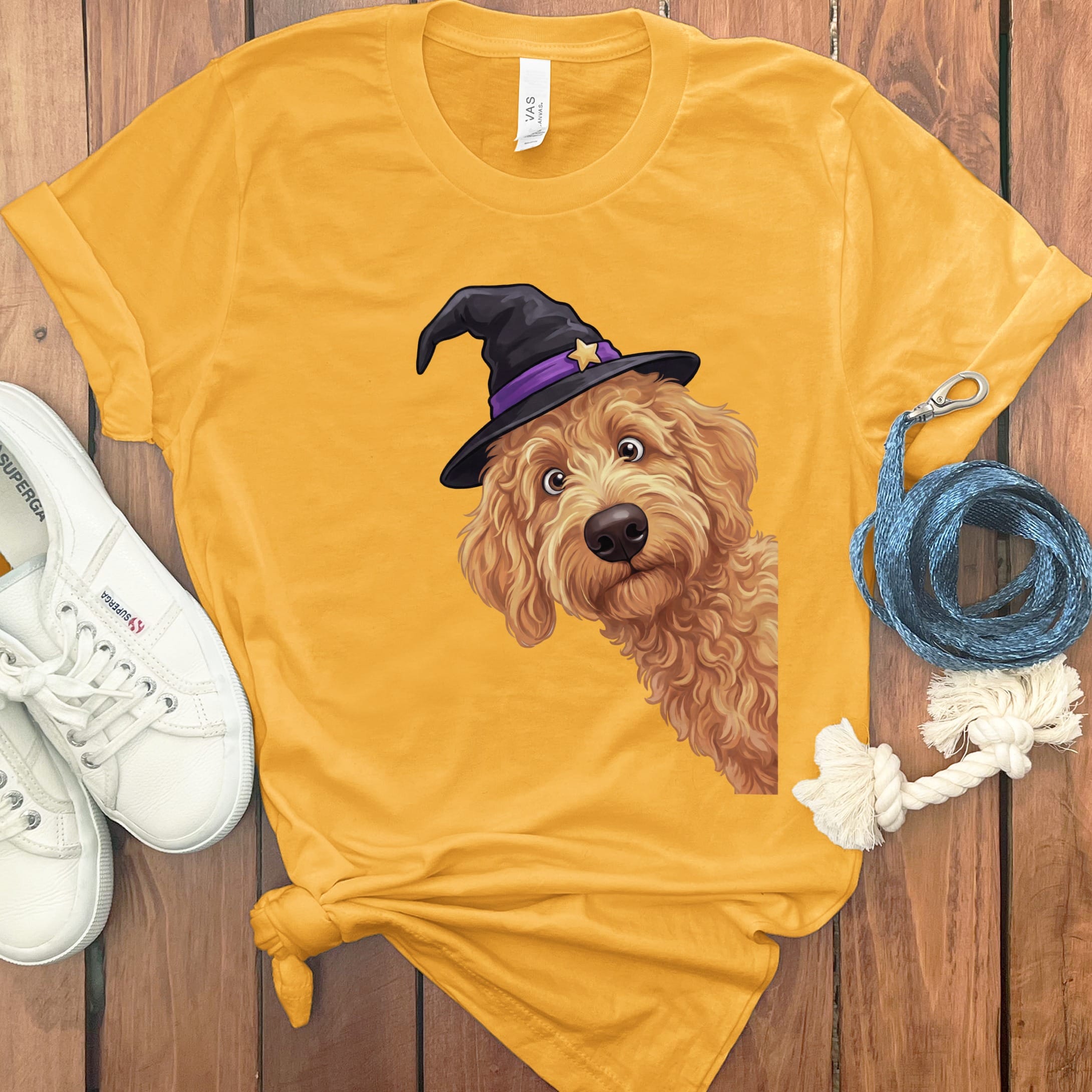 Witchy Apricot Goldendoodle T-Shirt in Gold / S by Puppy Jo