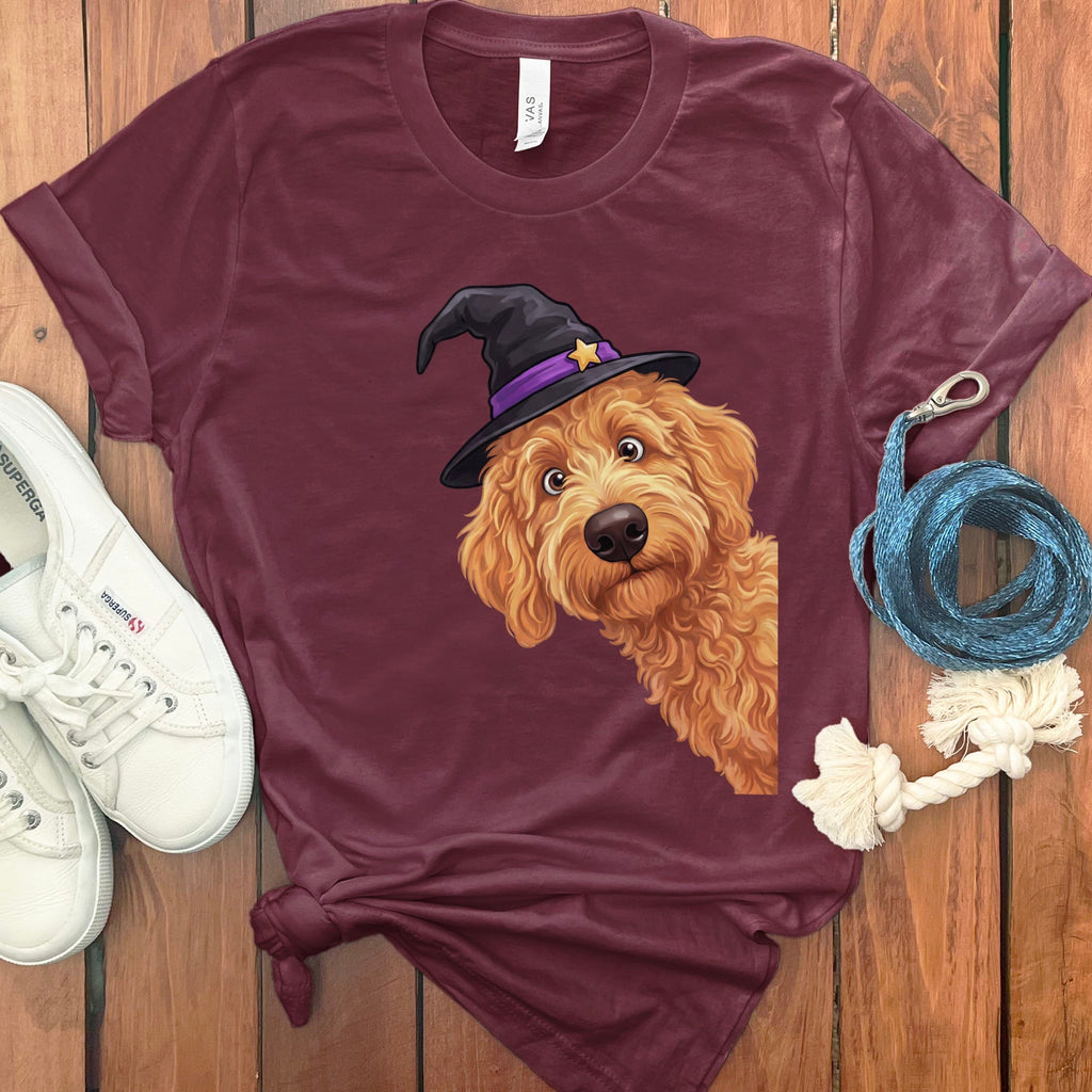 Witchy Apricot Goldendoodle T-Shirt in Maroon / S by Puppy Jo