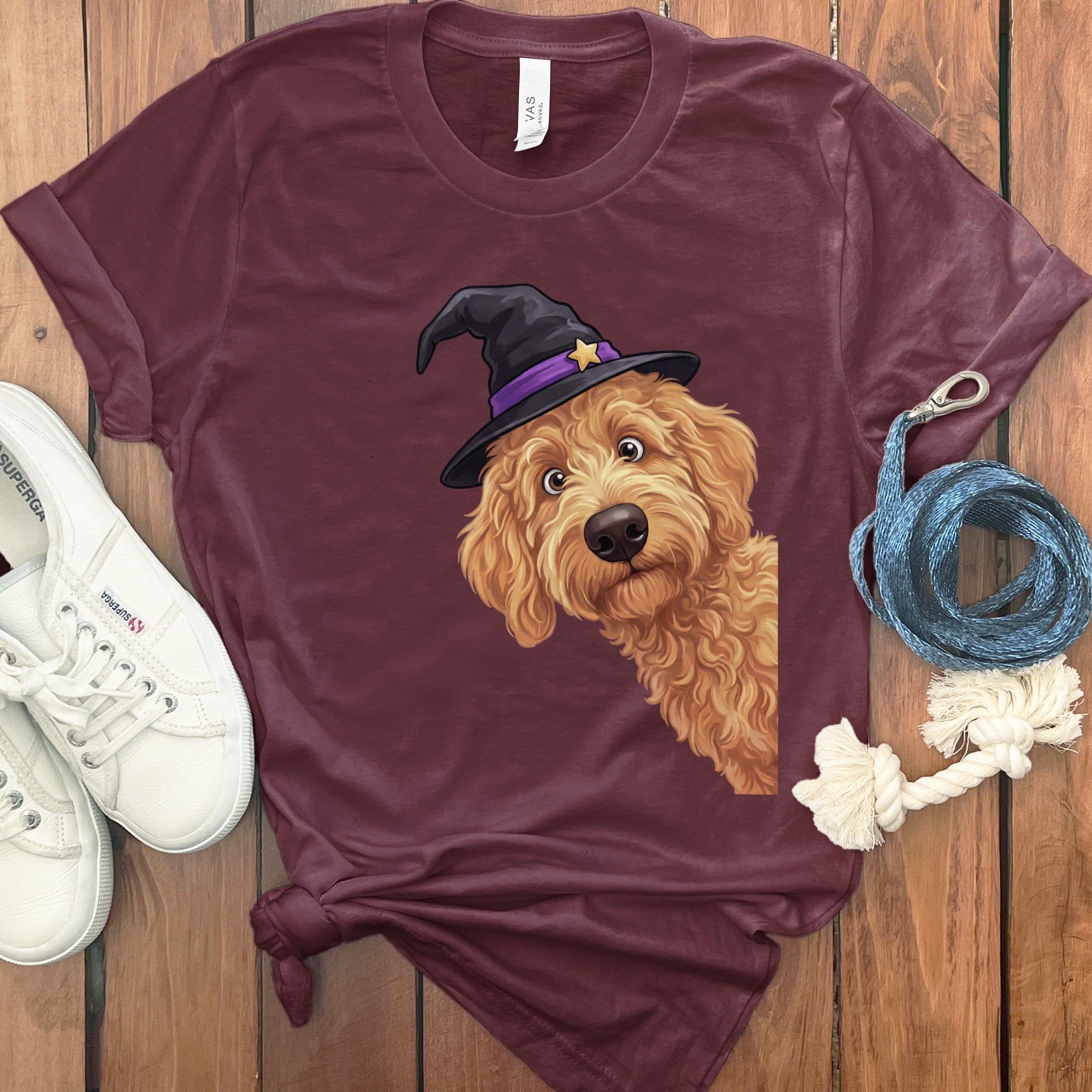Witchy Apricot Goldendoodle T-Shirt in Maroon / S by Puppy Jo