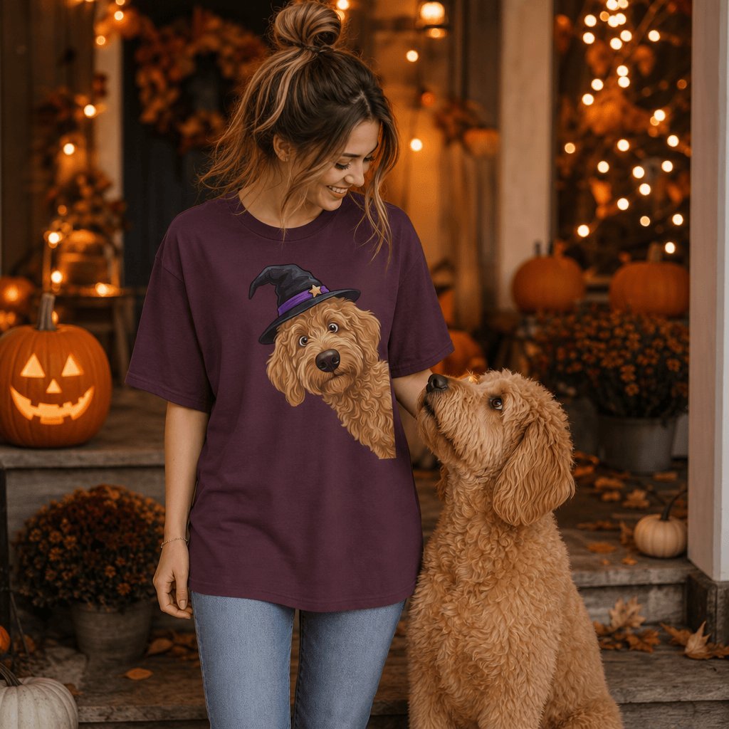 Witchy Apricot Goldendoodle T-Shirt in by Puppy Jo