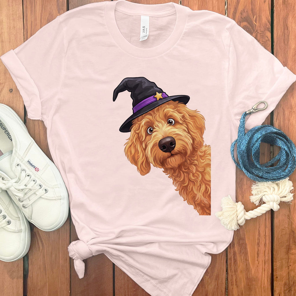 Witchy Apricot Goldendoodle T-Shirt in Soft Pink / M by Puppy Jo